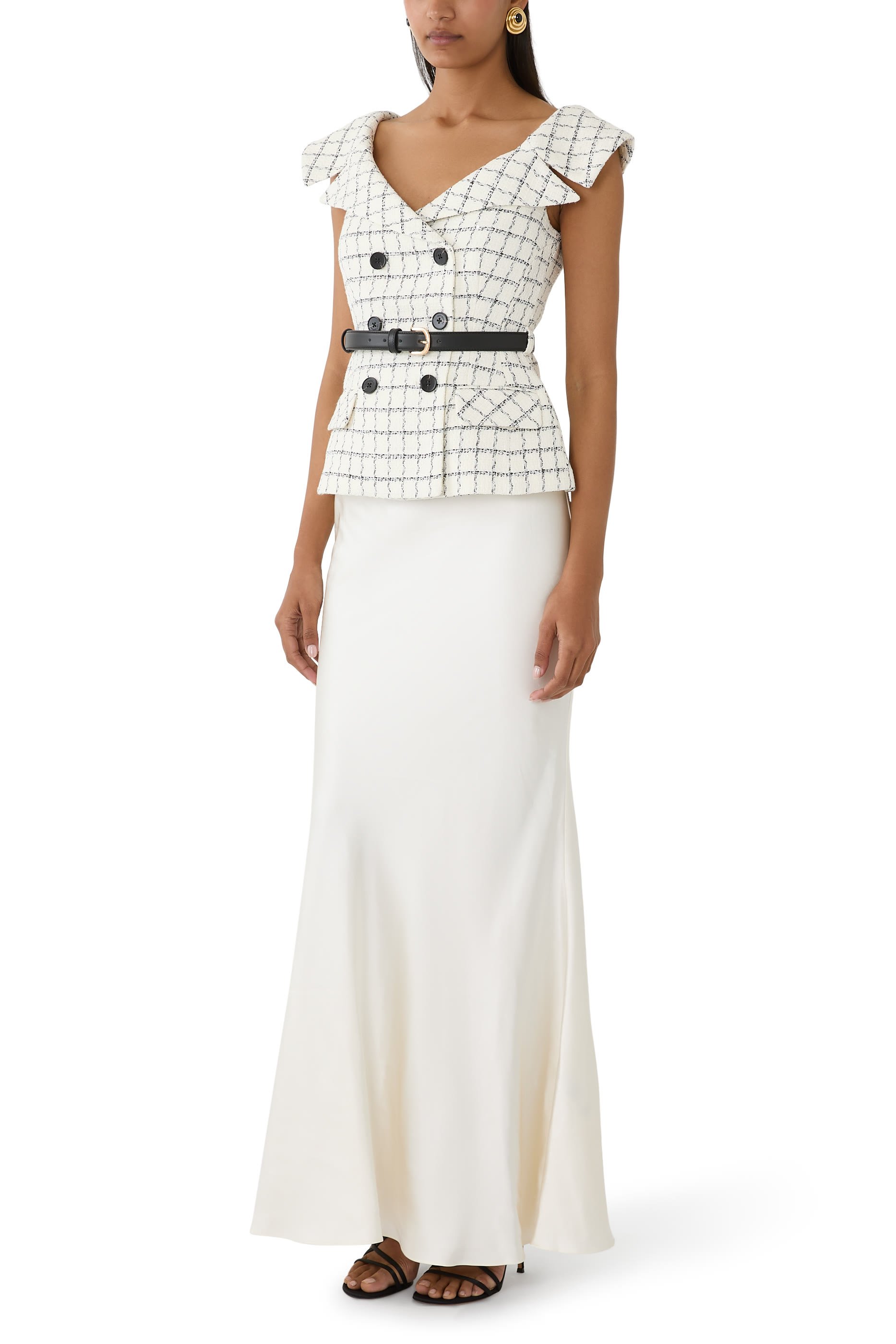 فستان بنقشة مربعات بوكليه طويل ساتان