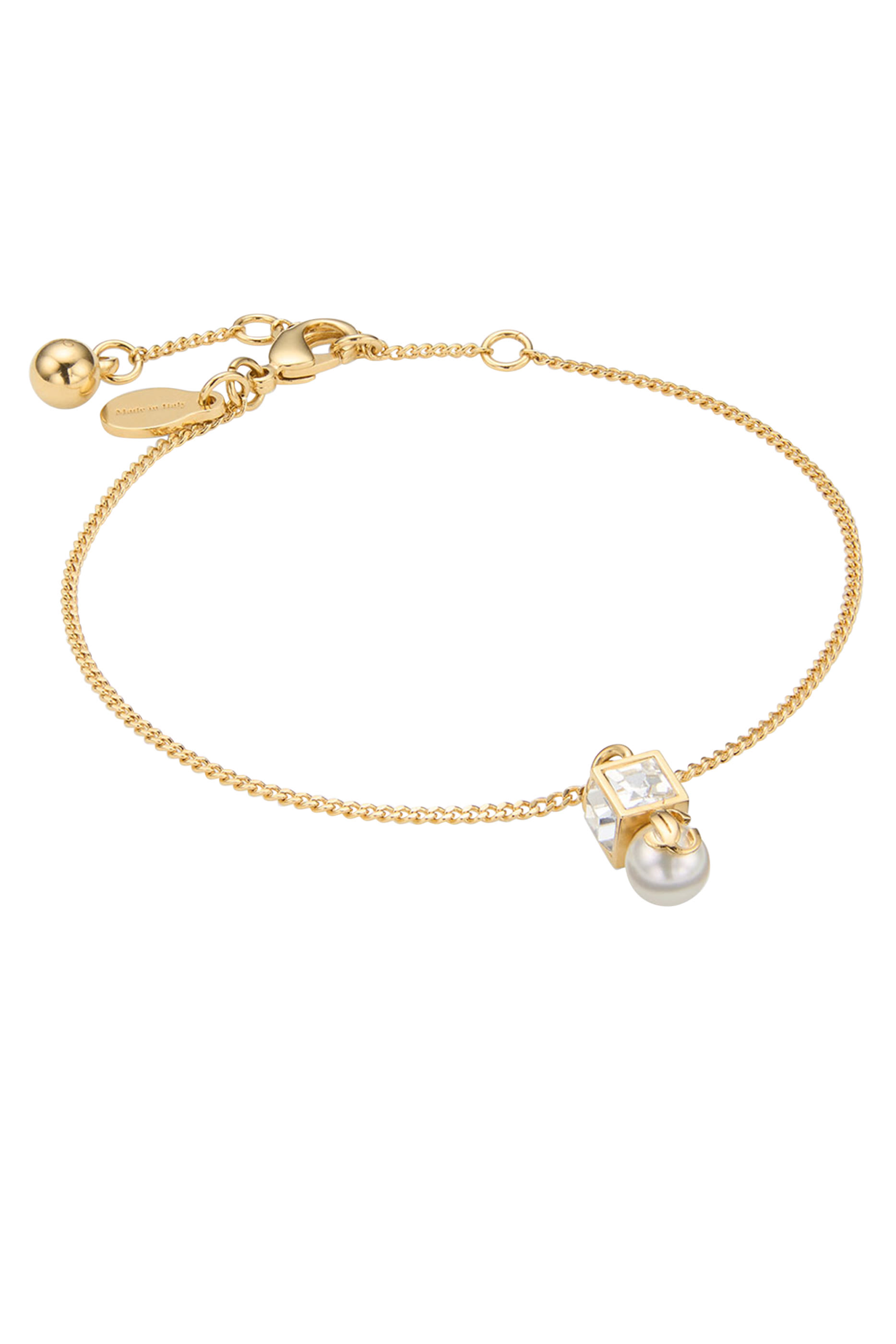 سوار بحلية مكعبة مزينة بلؤلؤ وشعار JC معدن