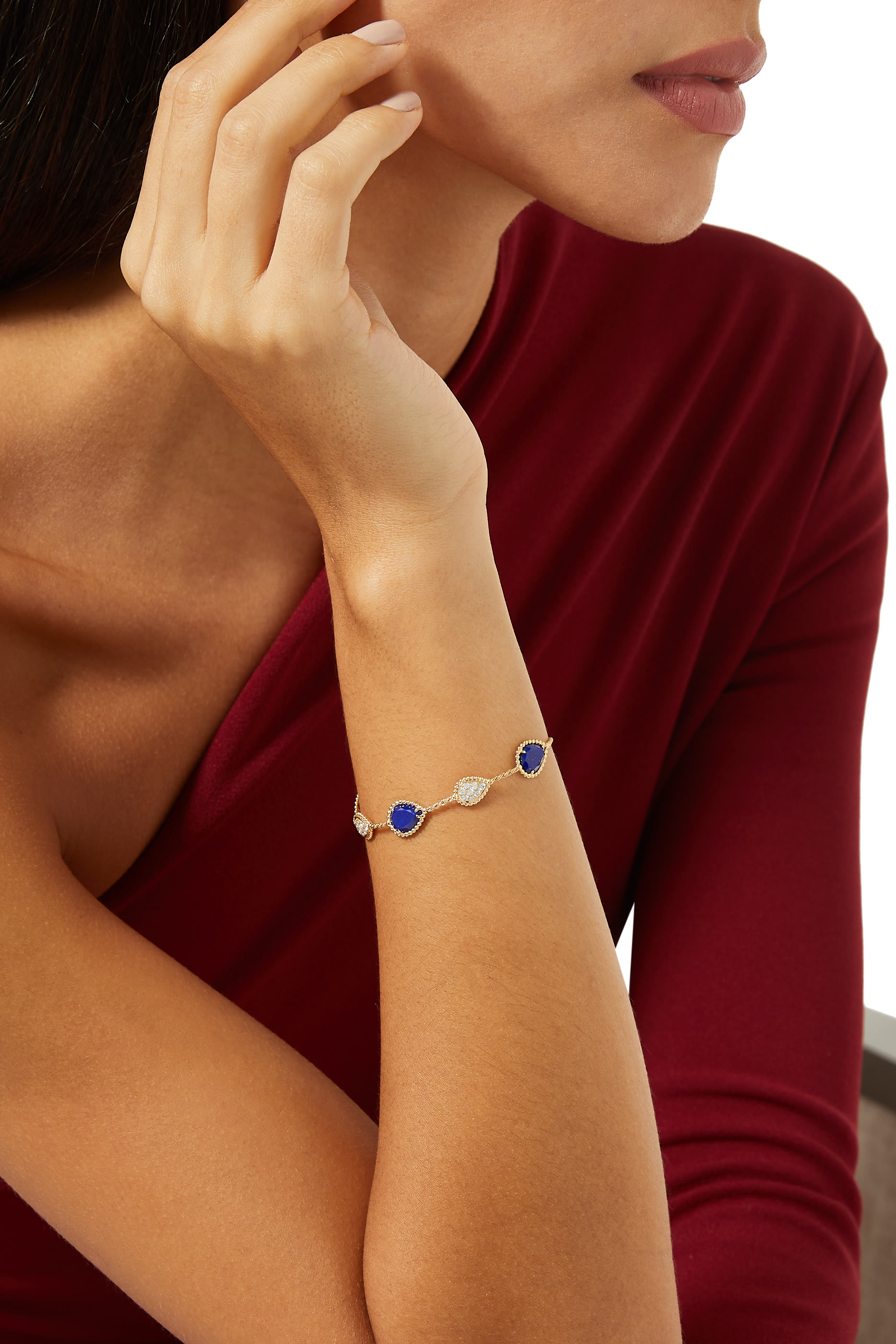 سوار سيربنت بوهيم ذهب أصفر عيار 18 قيراط بخمس حليات مرصعة بالماس وٍاللازورد 