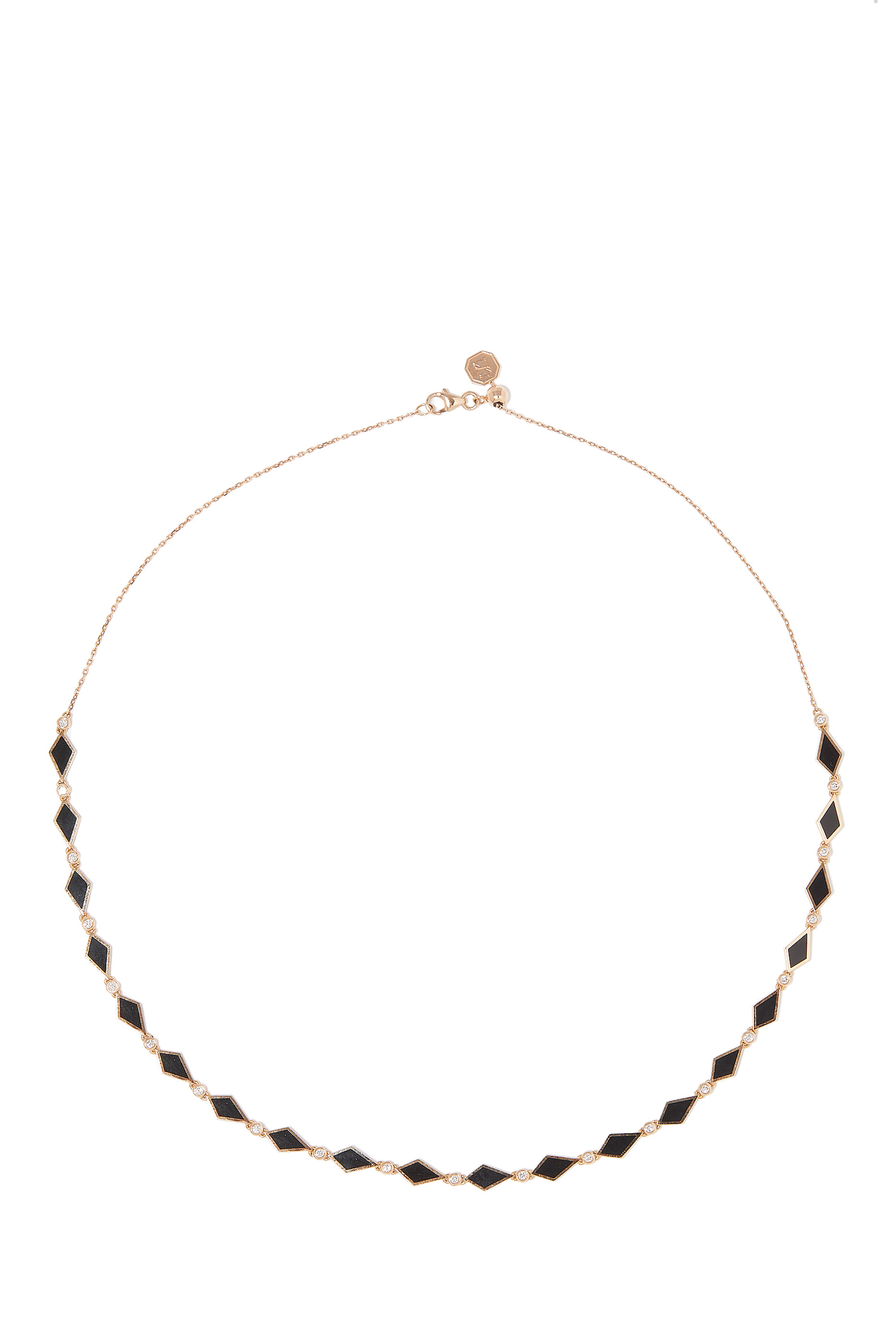 قلادة رقبة موزاييك مزينة بمينا حمراء وبلاك ماروكو ذهب وردي عيار 18