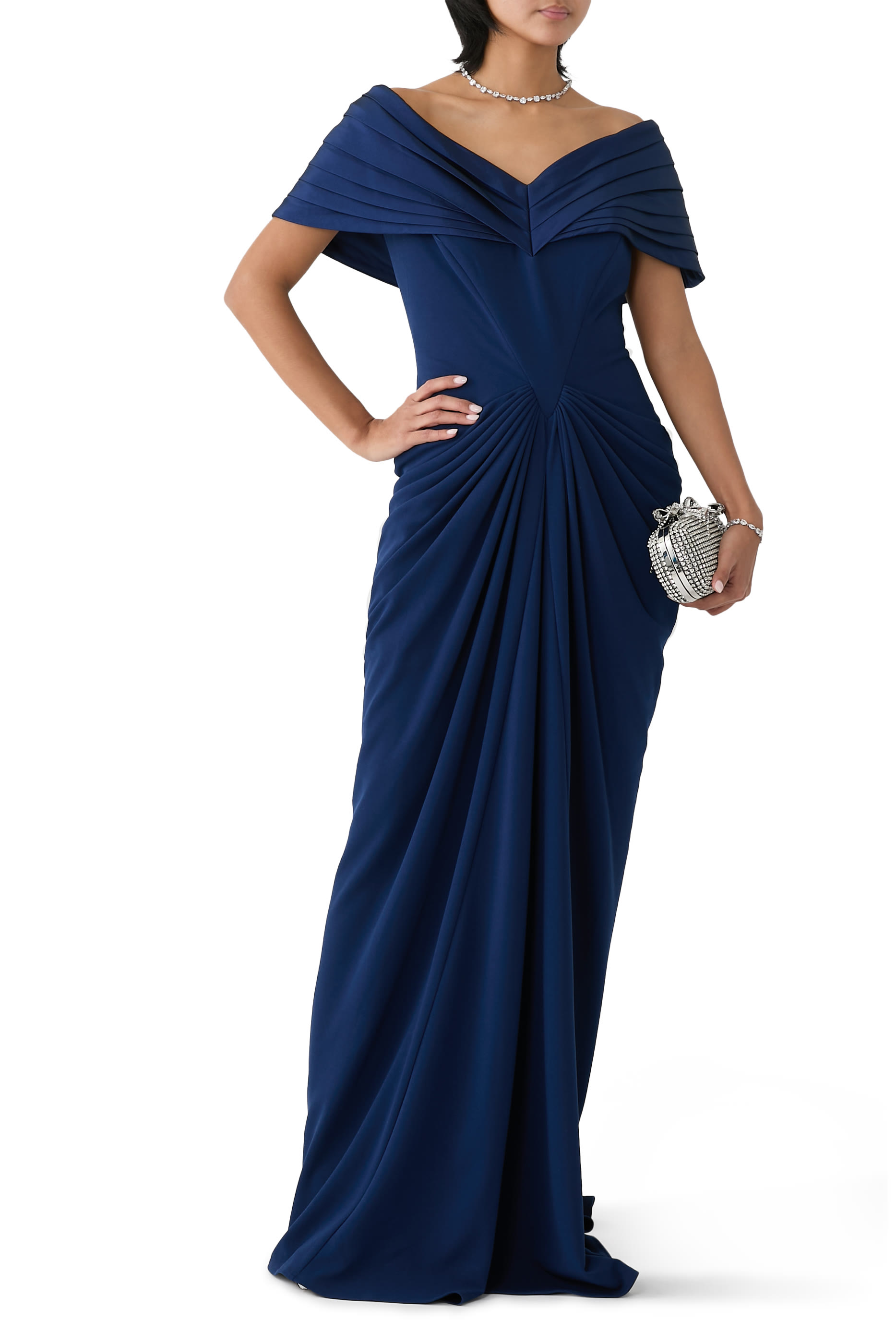 فستان سهرة سيرافين بطيات وياقة مطوية