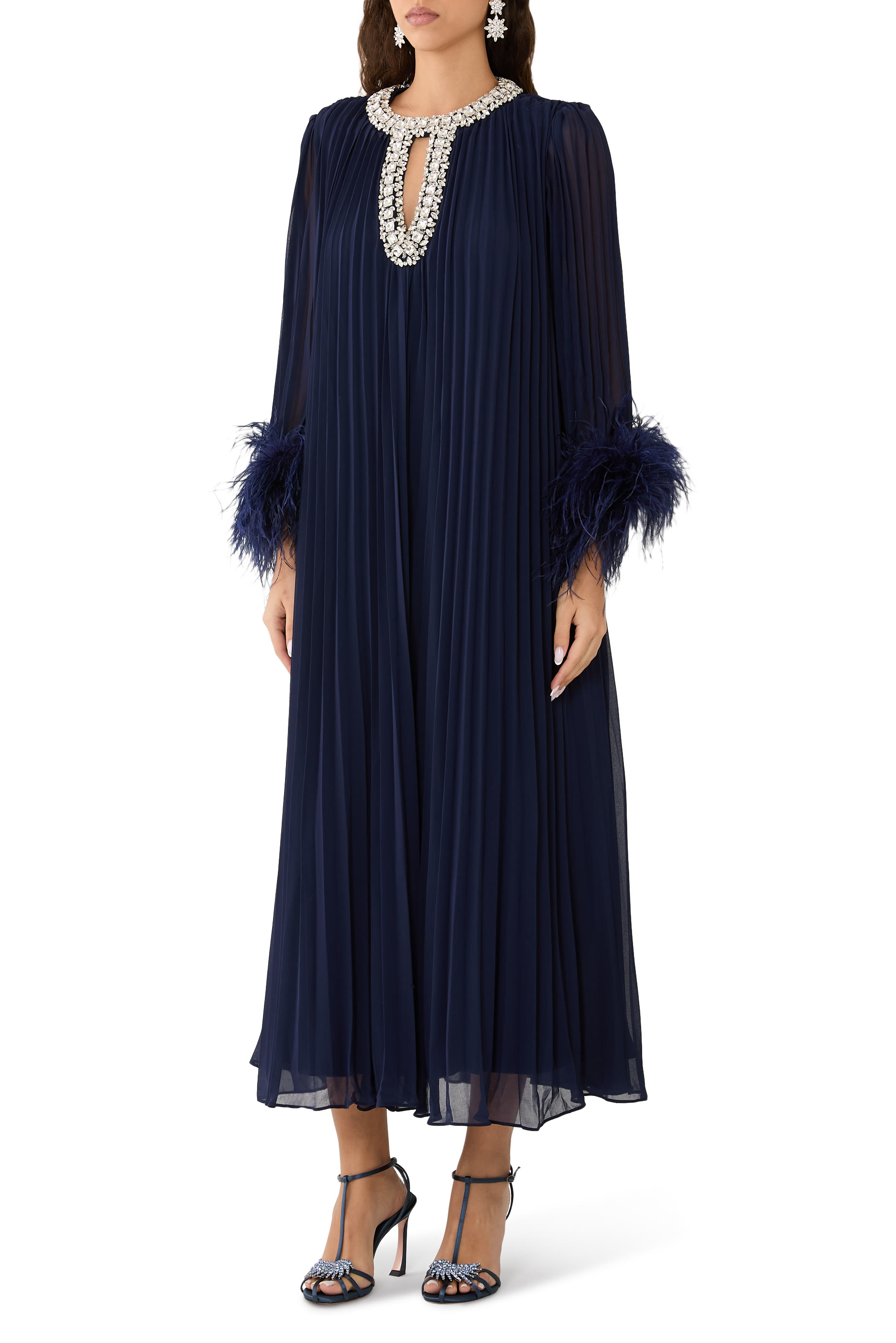 فستان شيفون متوسط الطول مزين بريش