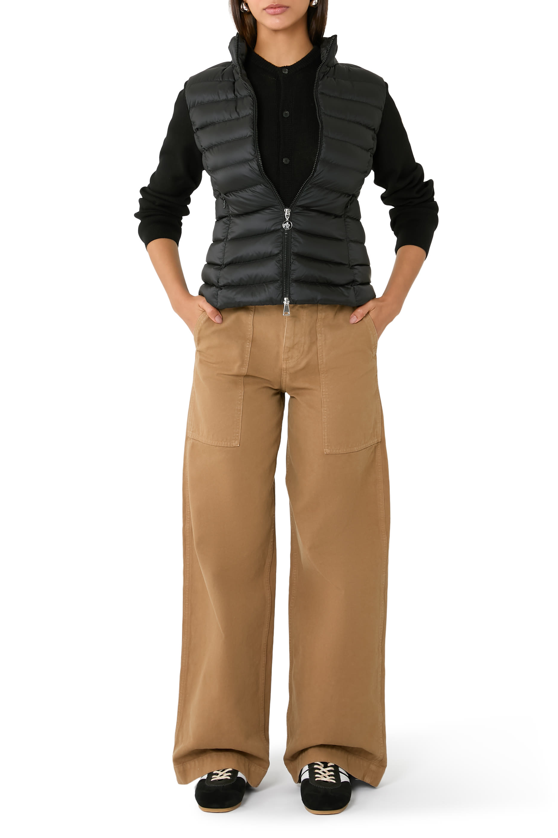 بنطال قطن برقعة جلد محفورة بشعار الماركة