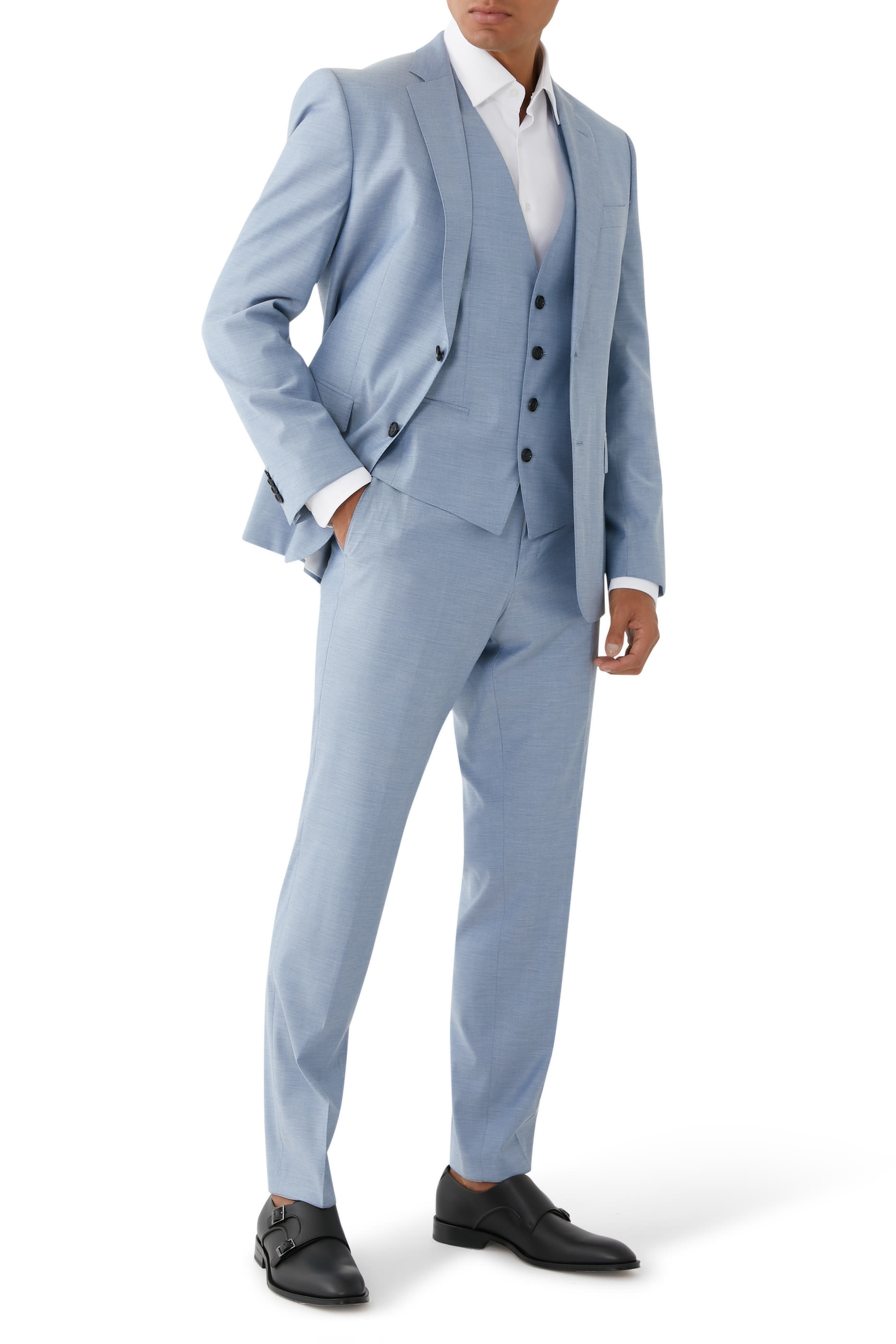 بليزر بقصة سليم كتان بنقشة دقيقة