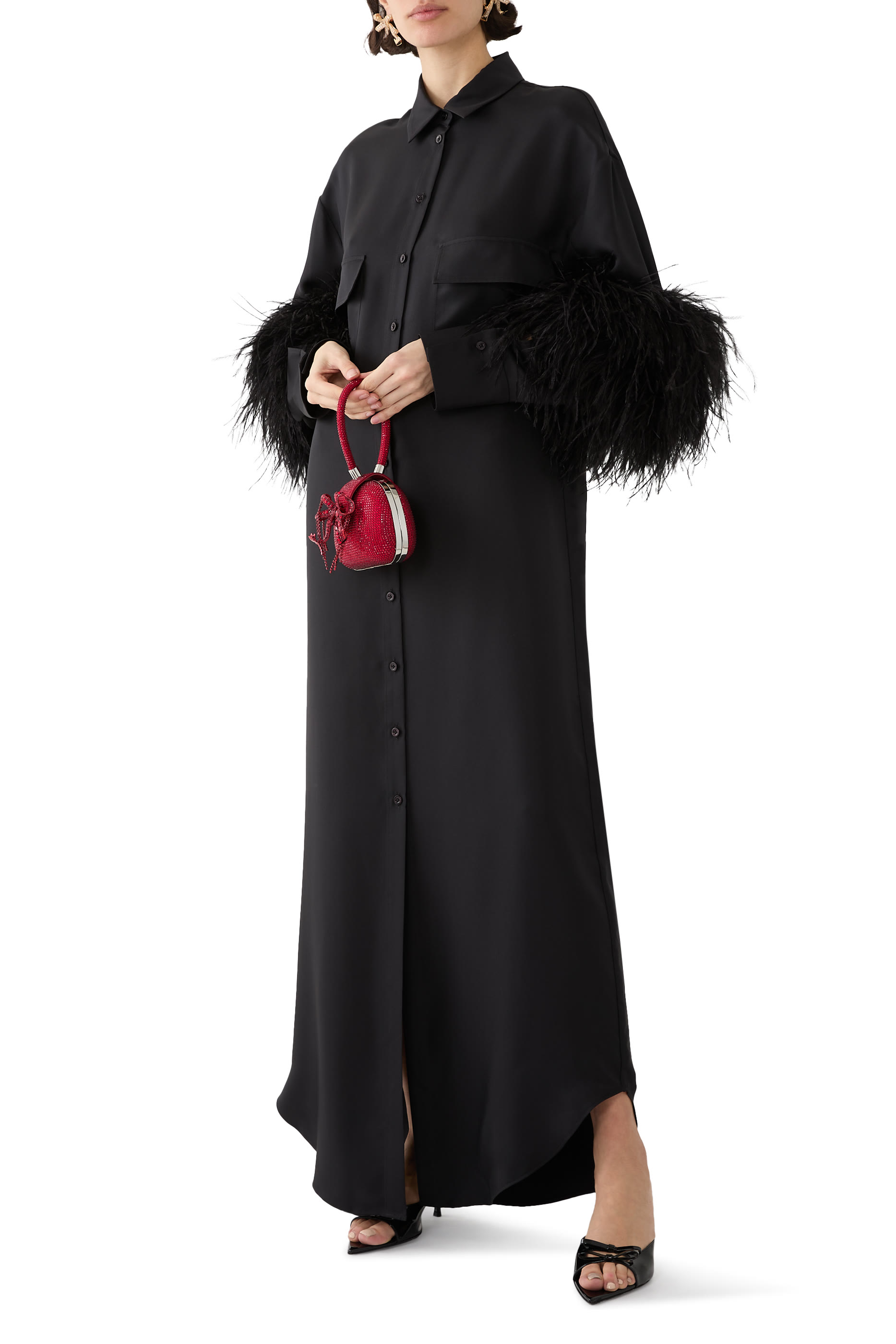 فستان بلومينغديلز الحصري بصف أزرار مزين بالريش