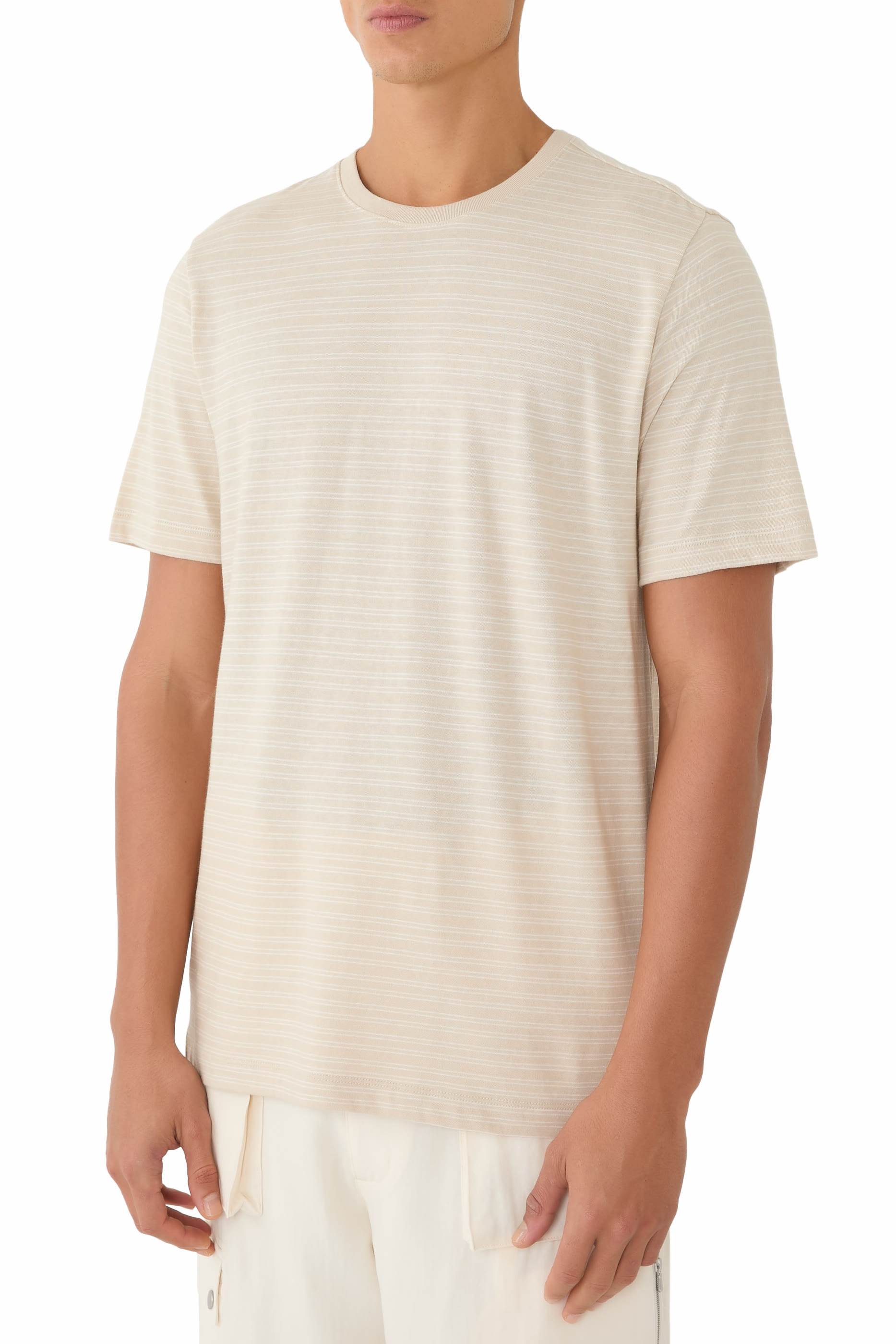 تيشيرت مخطط منسوج بياقة ضيقة وقصة فضفاضة