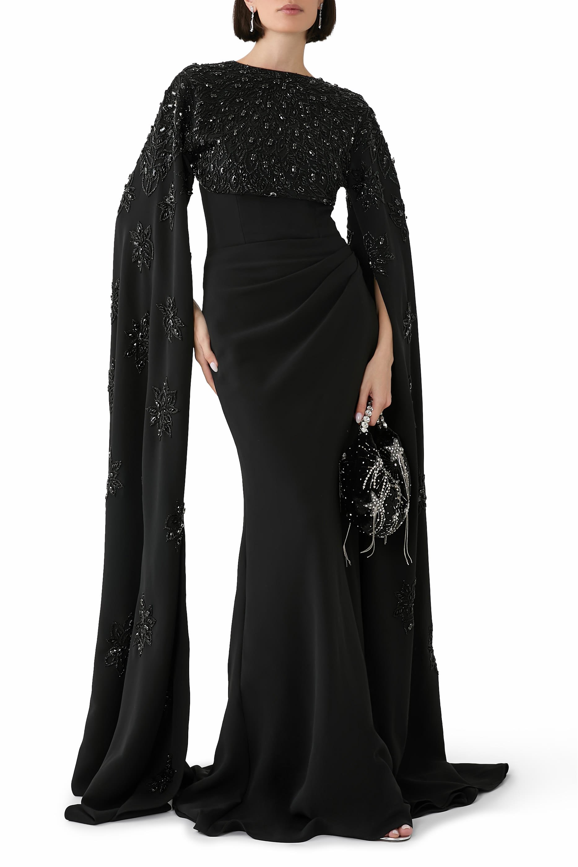 فستان كريب مع بوليرو بخرز