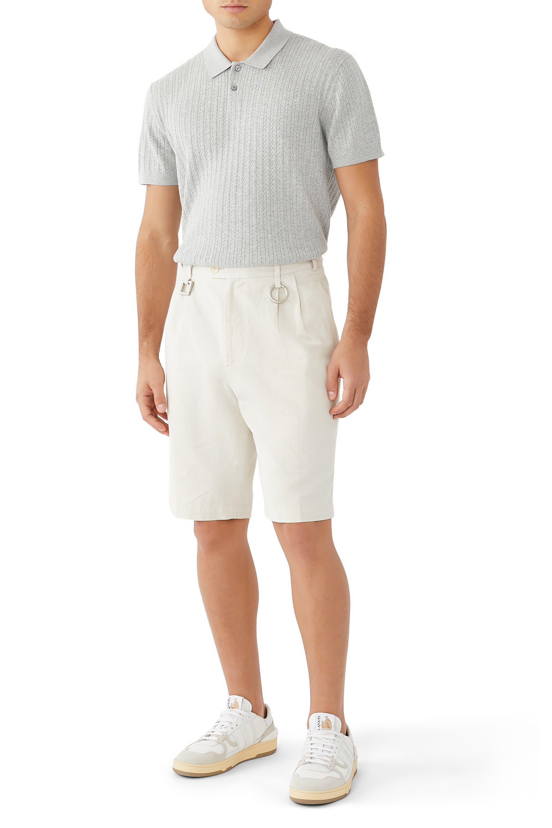 قميص بولو قطن منسوج بغرزة الضفيرة