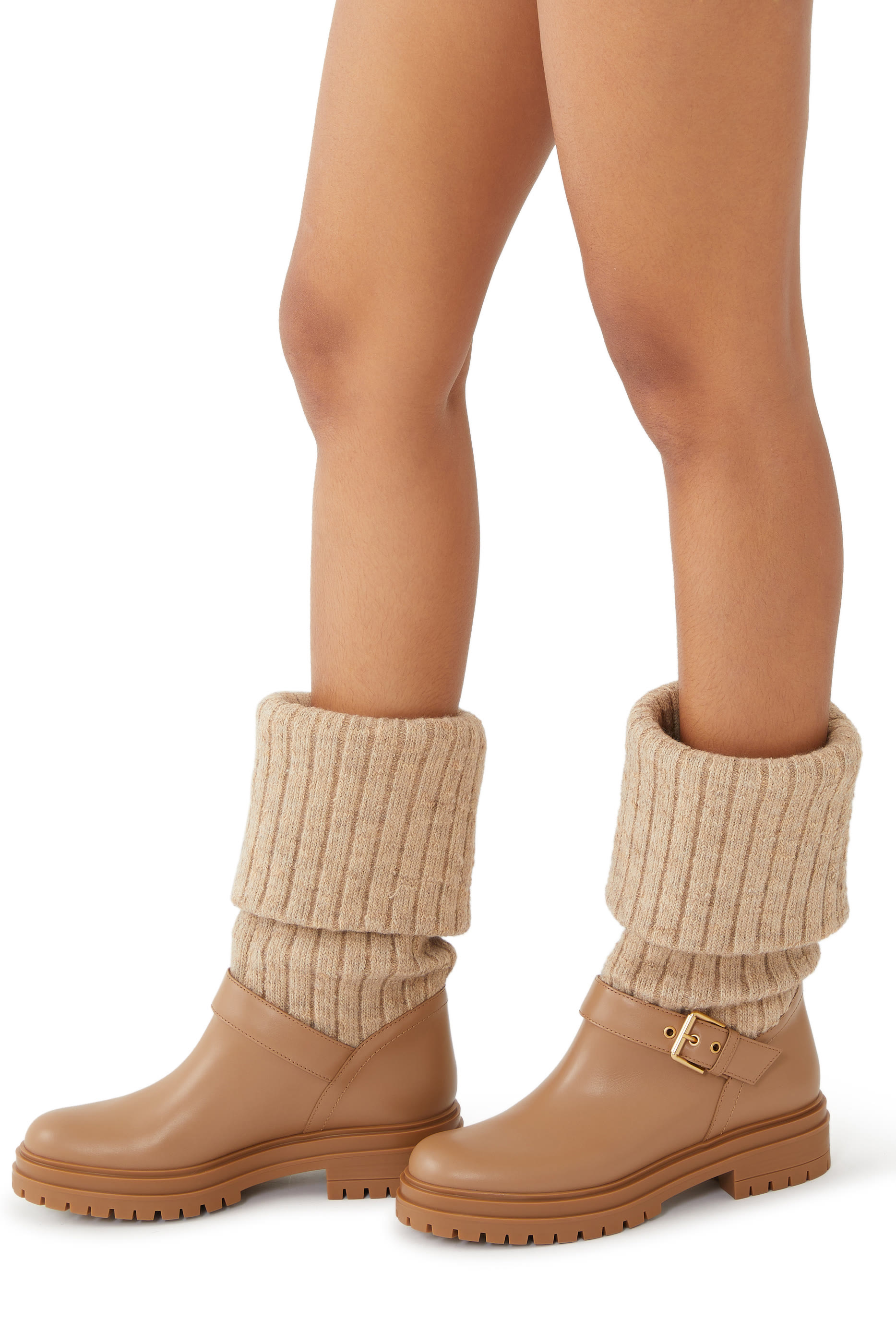 حذاء بوت منسوج جلد