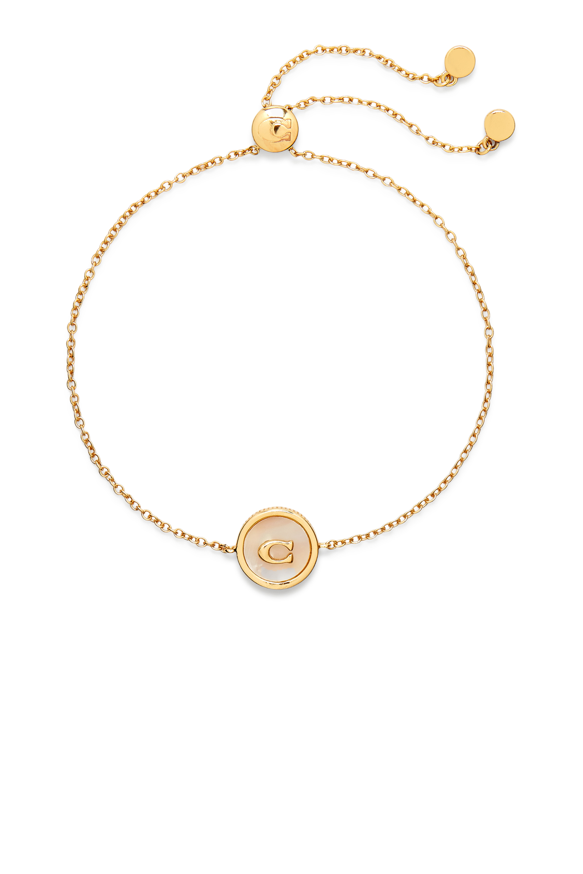 سوار بمشبك منزلق وحلية مستديرة بتصميم شعار الماركة مرصع بعرق لؤلؤ