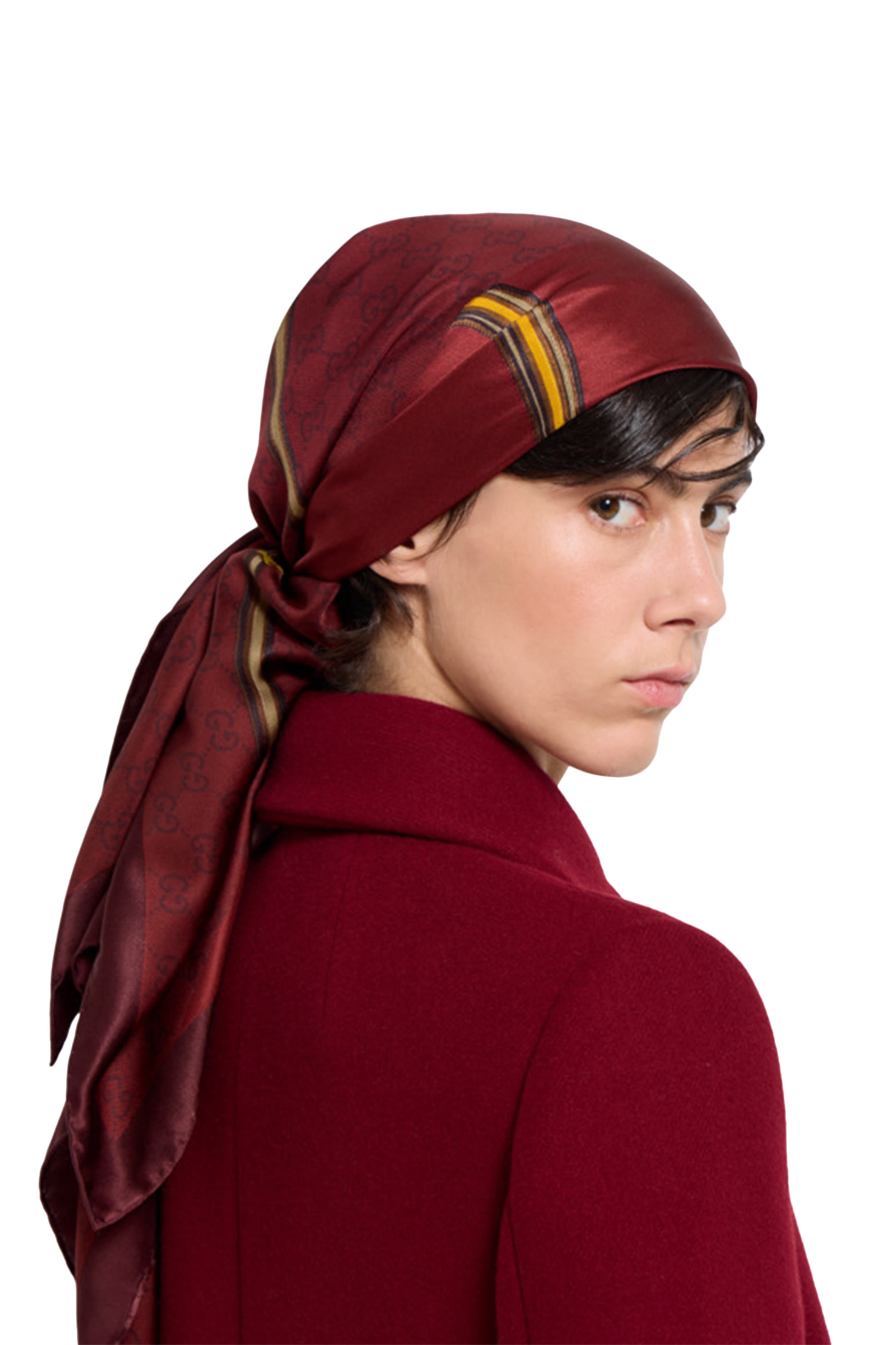 وشاح مربع بنقشة حرفي شعار الماركة حرير جاكار