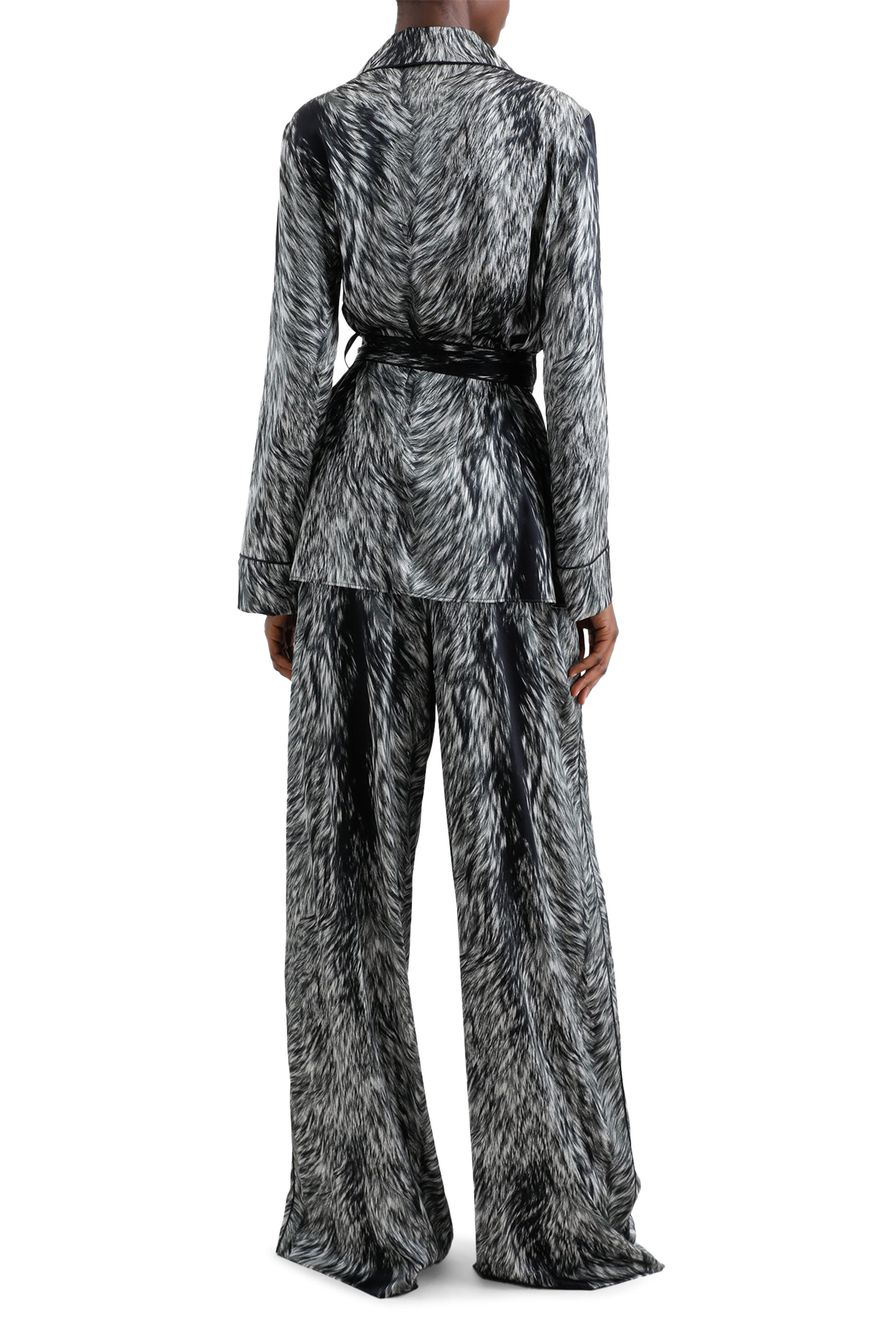 بنطال بيجامة بطبعة فرو حرير ساتان