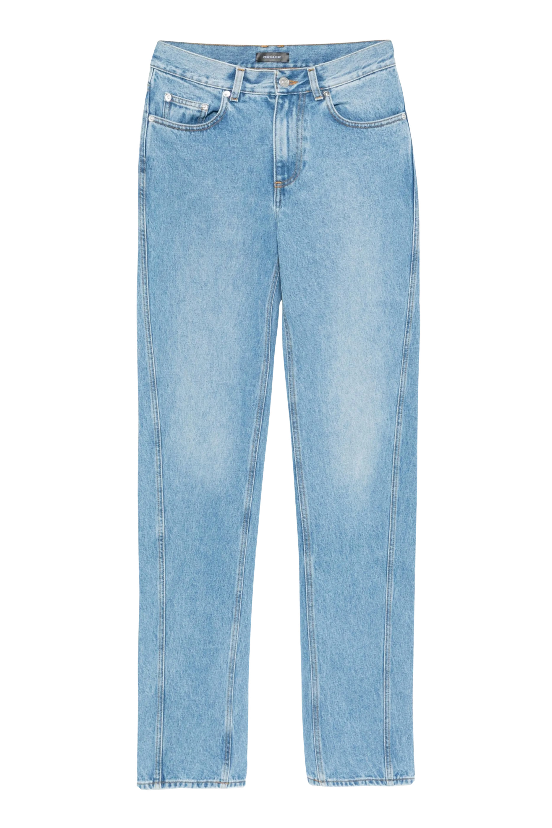 بنطال جينز بقصة ساق مستقيمة وشعار الماركة دنيم