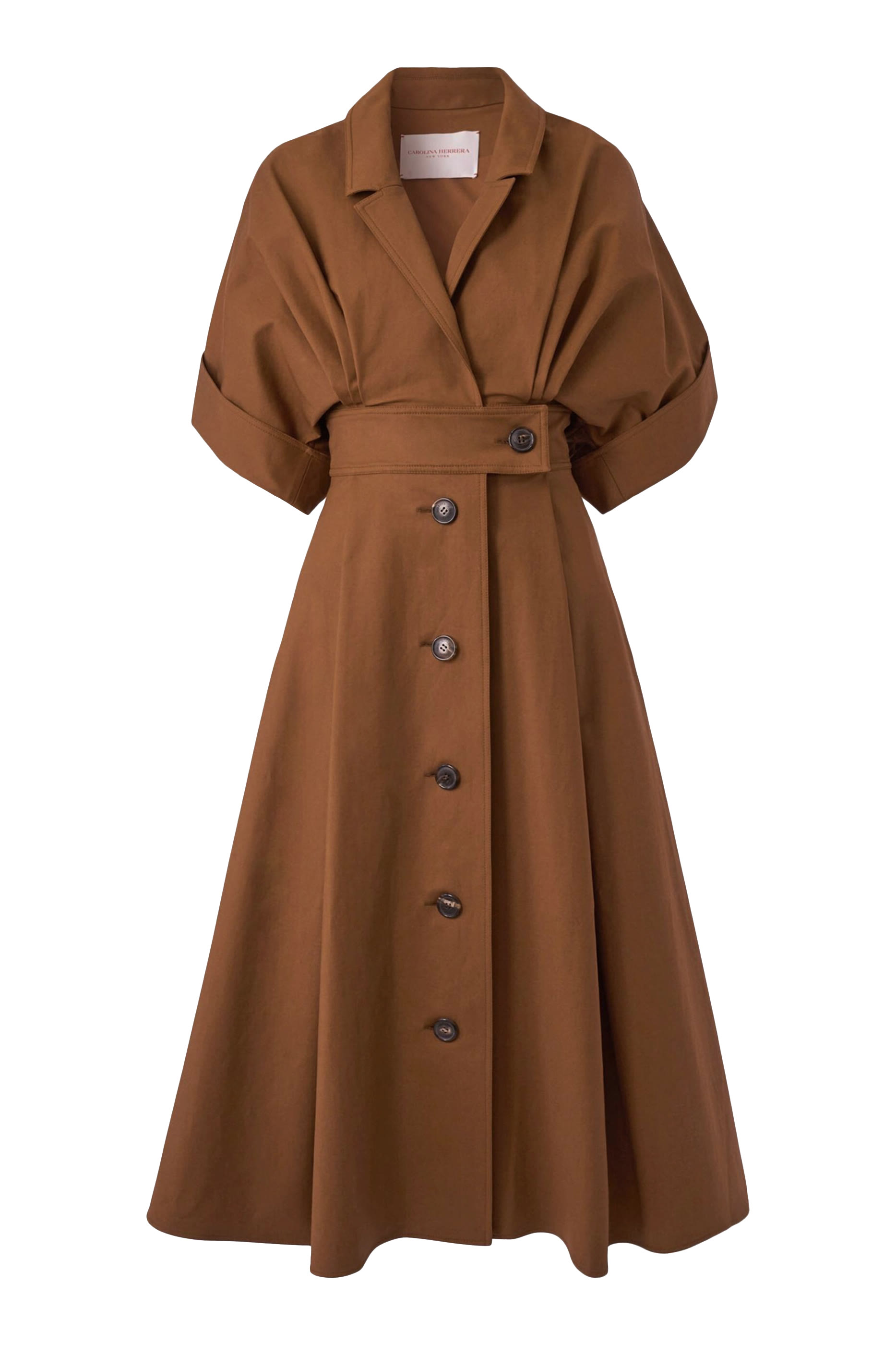 Wide Sleeves Belted Sateen Shirtdress