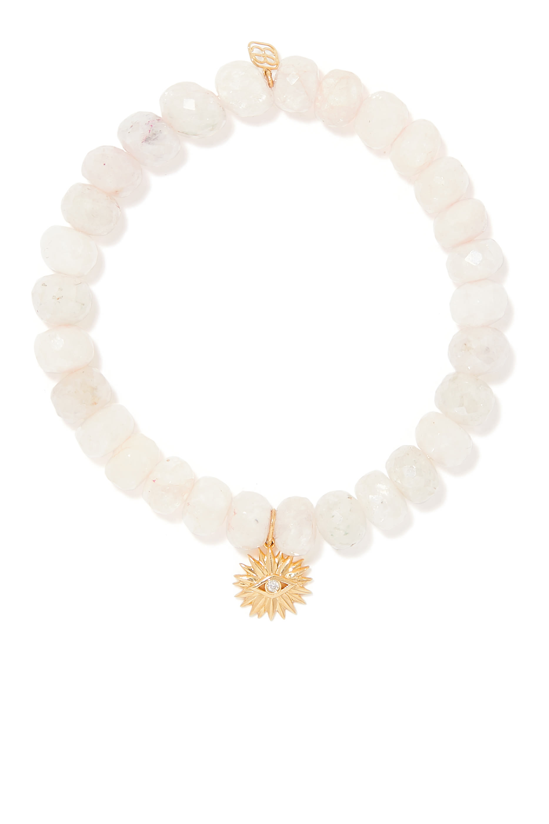 سوار مزين بخرز جرابوليت وحلية على شكل زهرة بعين حسود ذهب أصفر عيار 14