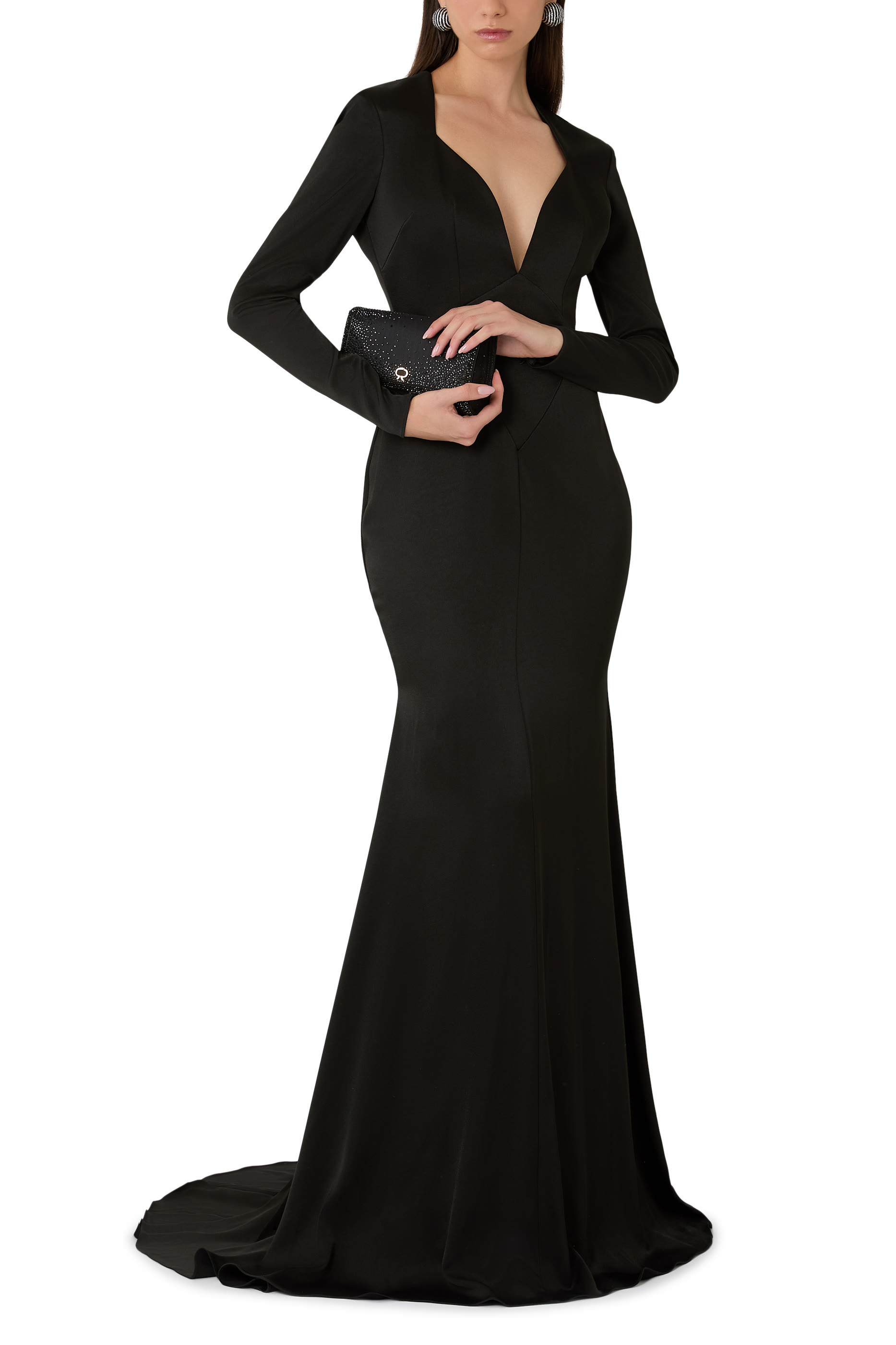 فستان سهرة بأقسام ساتان-كريب