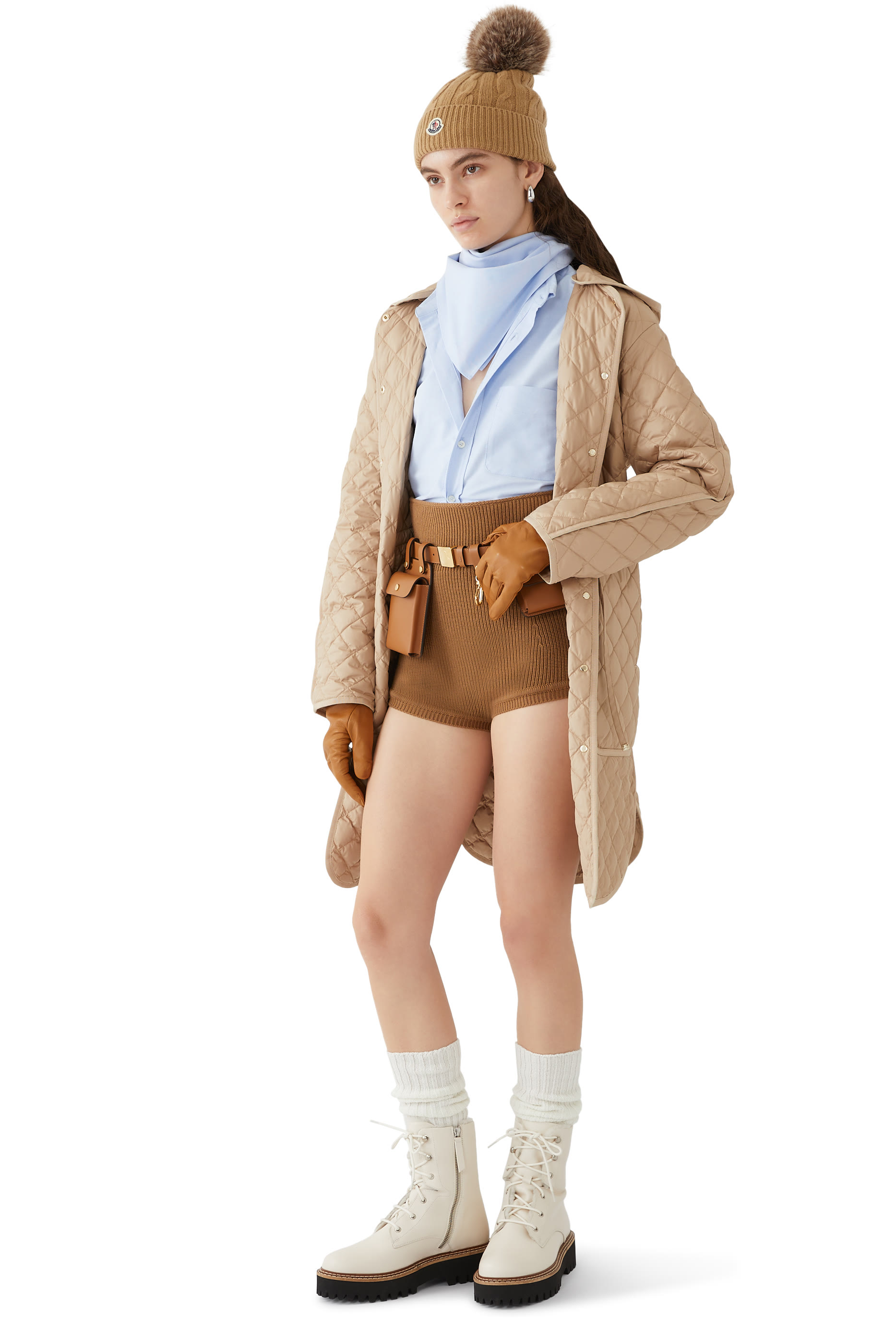 جاكيت إيتيلان مبطن طويل بتصميم ماس بغطاء للرأس