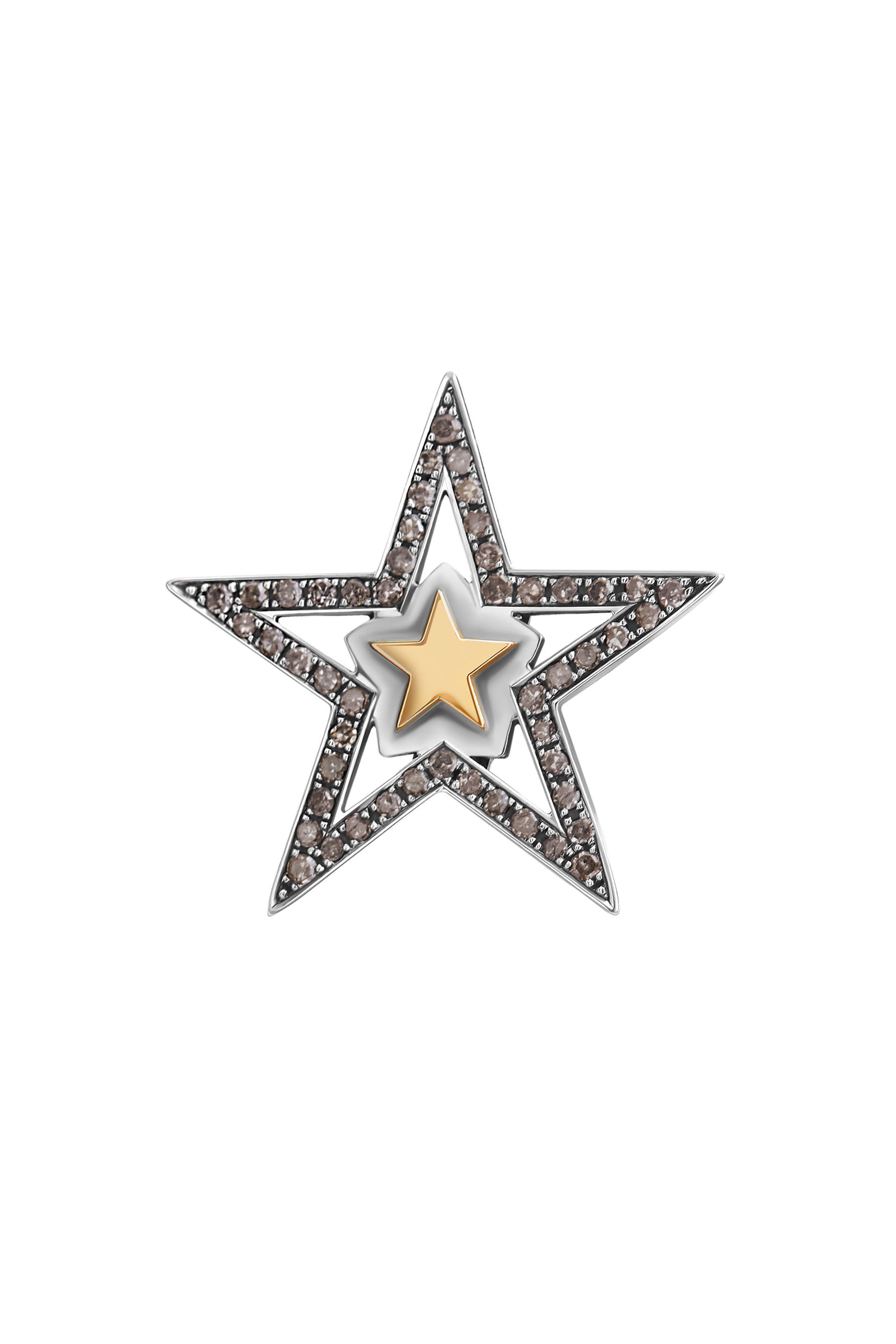 Star Single Stud Earring, 18k Gold & Sterling Silver with Black Diamond