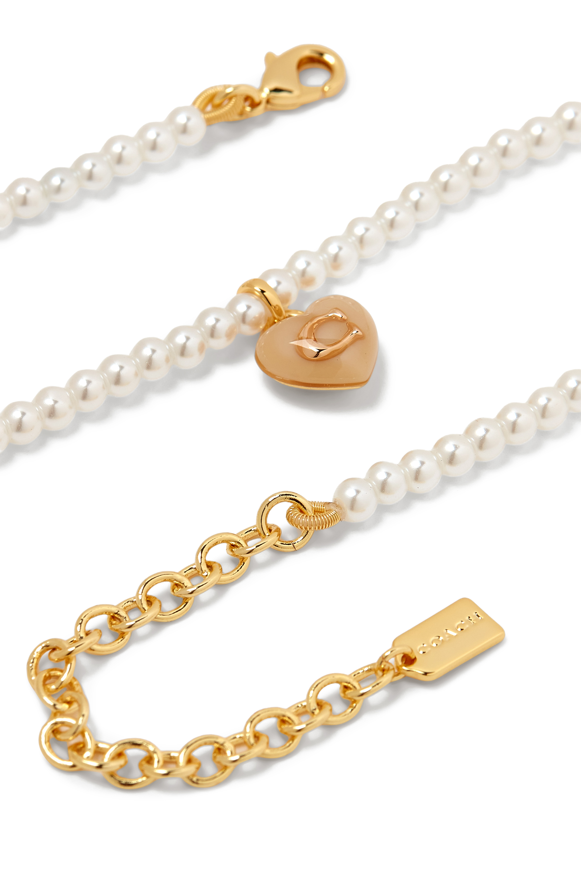 قلادة رقبة بحلية بتصميم قلب بأحجار زركونيا مكعبة ولؤلؤ، نحاس مطلي وراتنج وزجاج