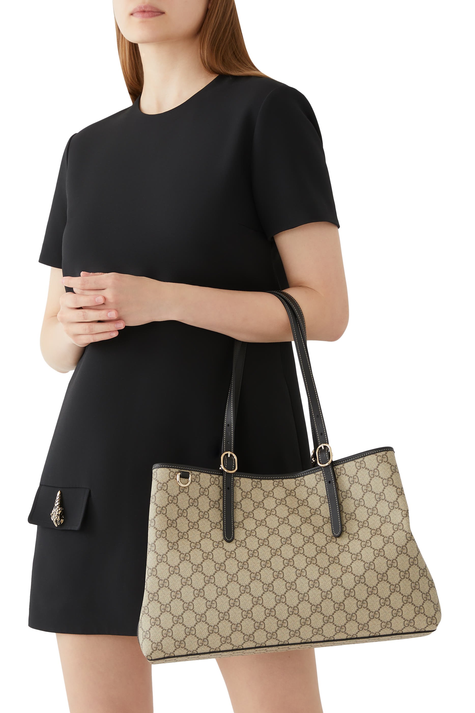 حقيبة يد متوسطة بنقشة حرفي شعار الماركة