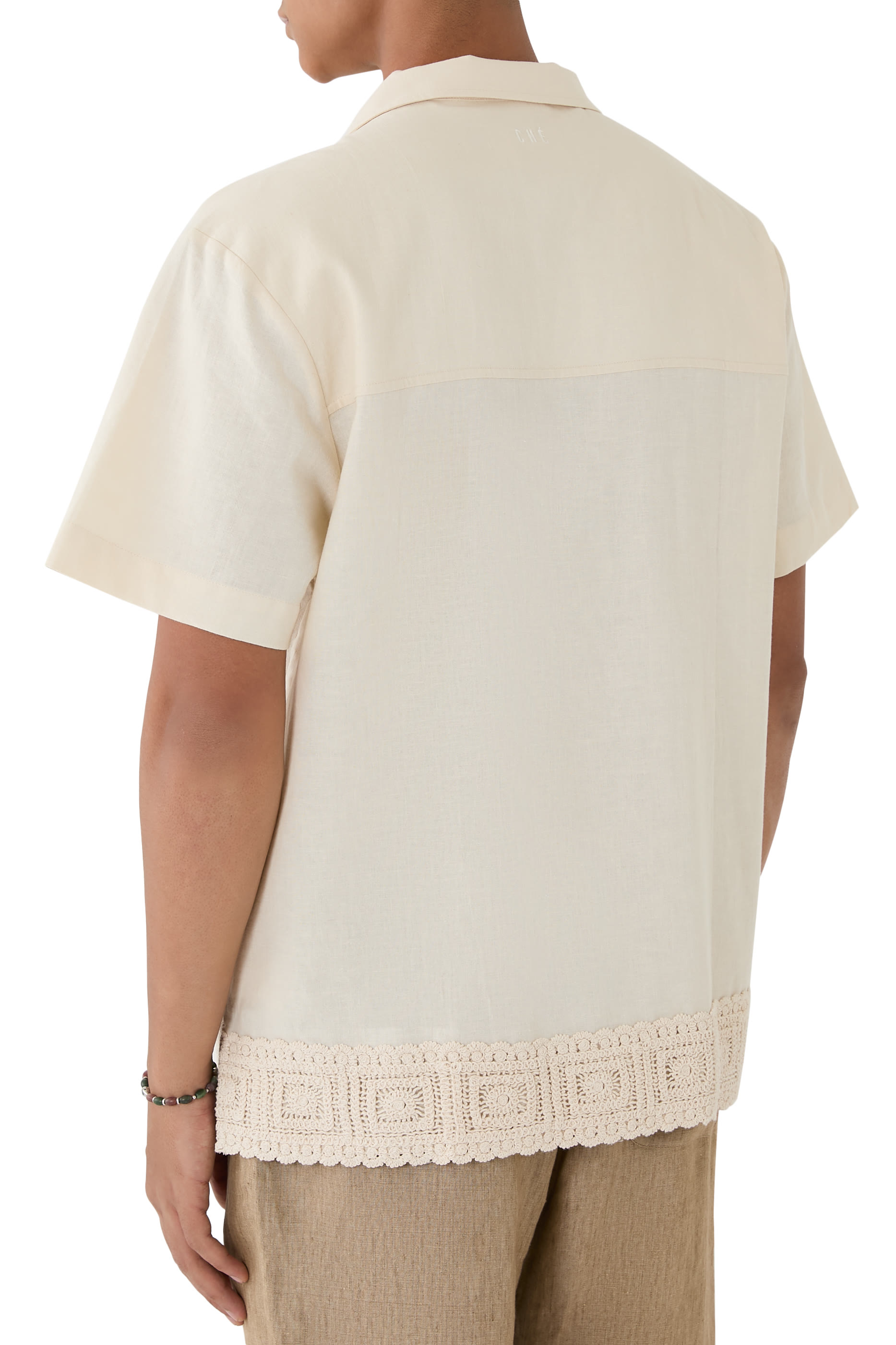 قميص انيجو بتفاصيل كروشيه مزيج كتان