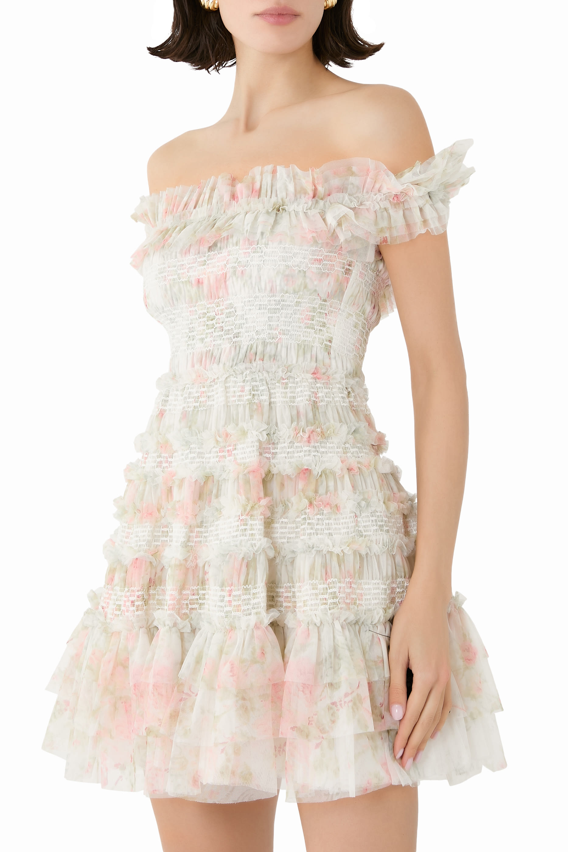 فستان مادام روز إيلودي قصير بأكتاف مكشوفة نقشة بحجم صغير