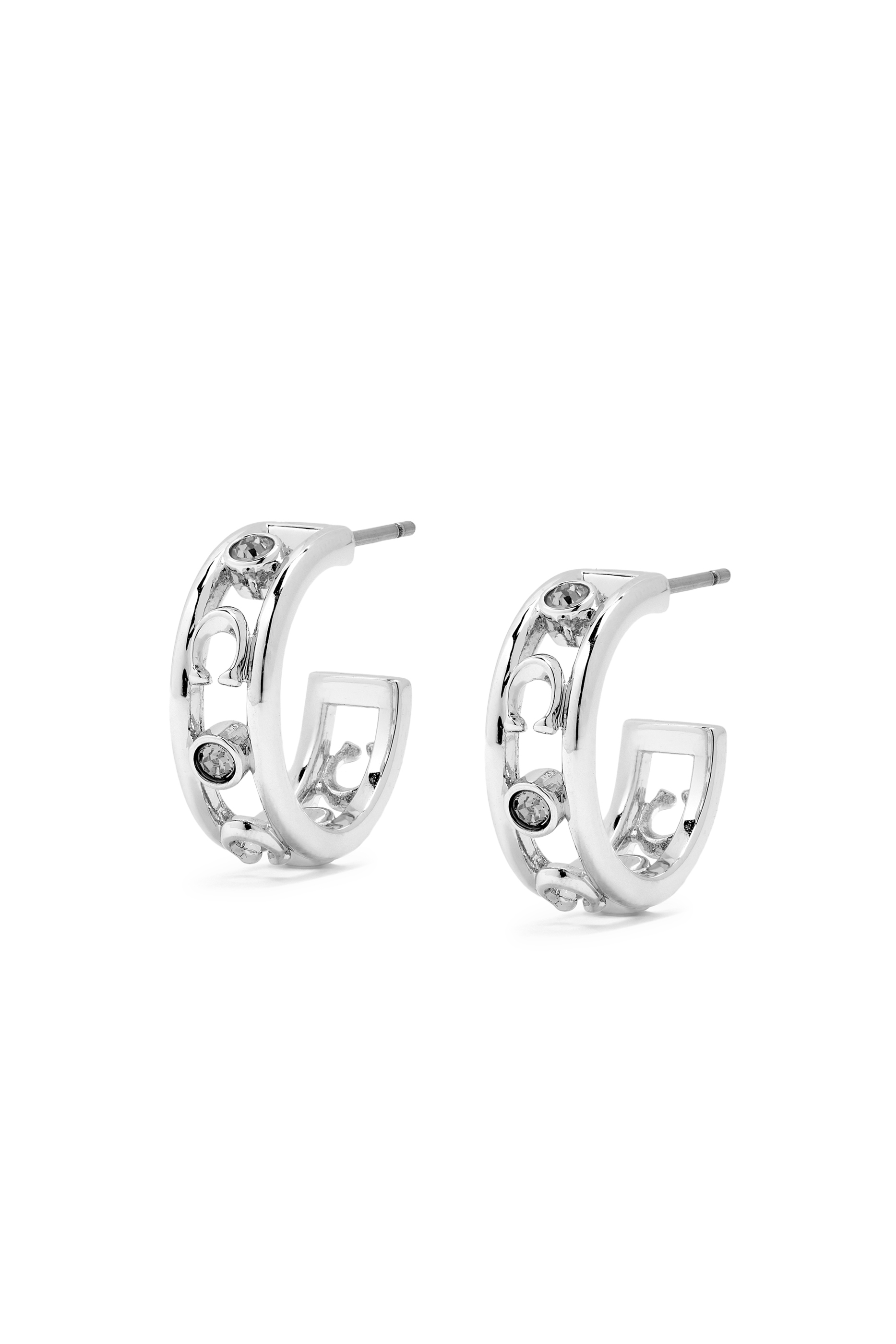 أقراط دائرية مفتوحة بشعار الماركة، نحاس