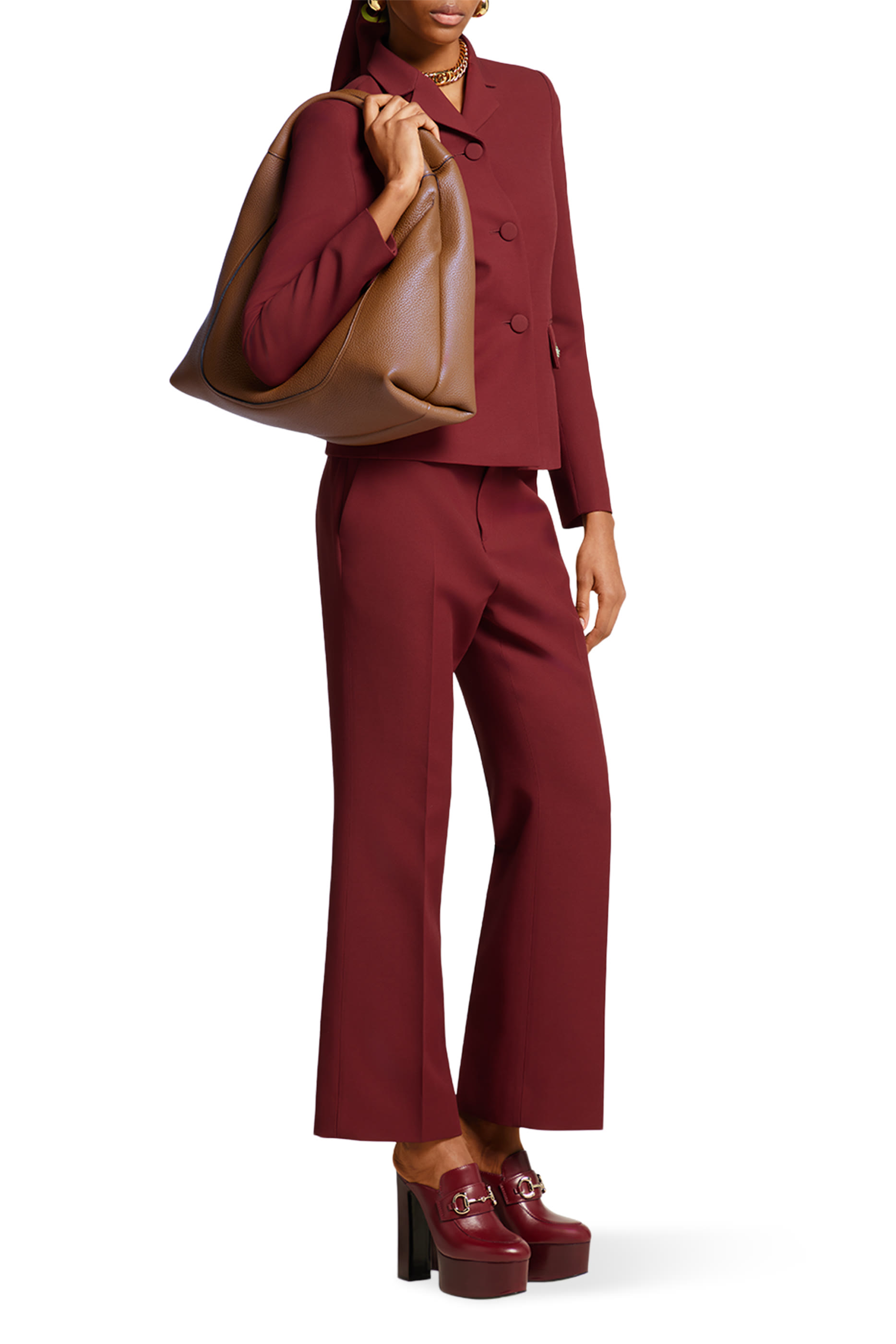 بنطال بشعار الماركة صوف حرير مطرز