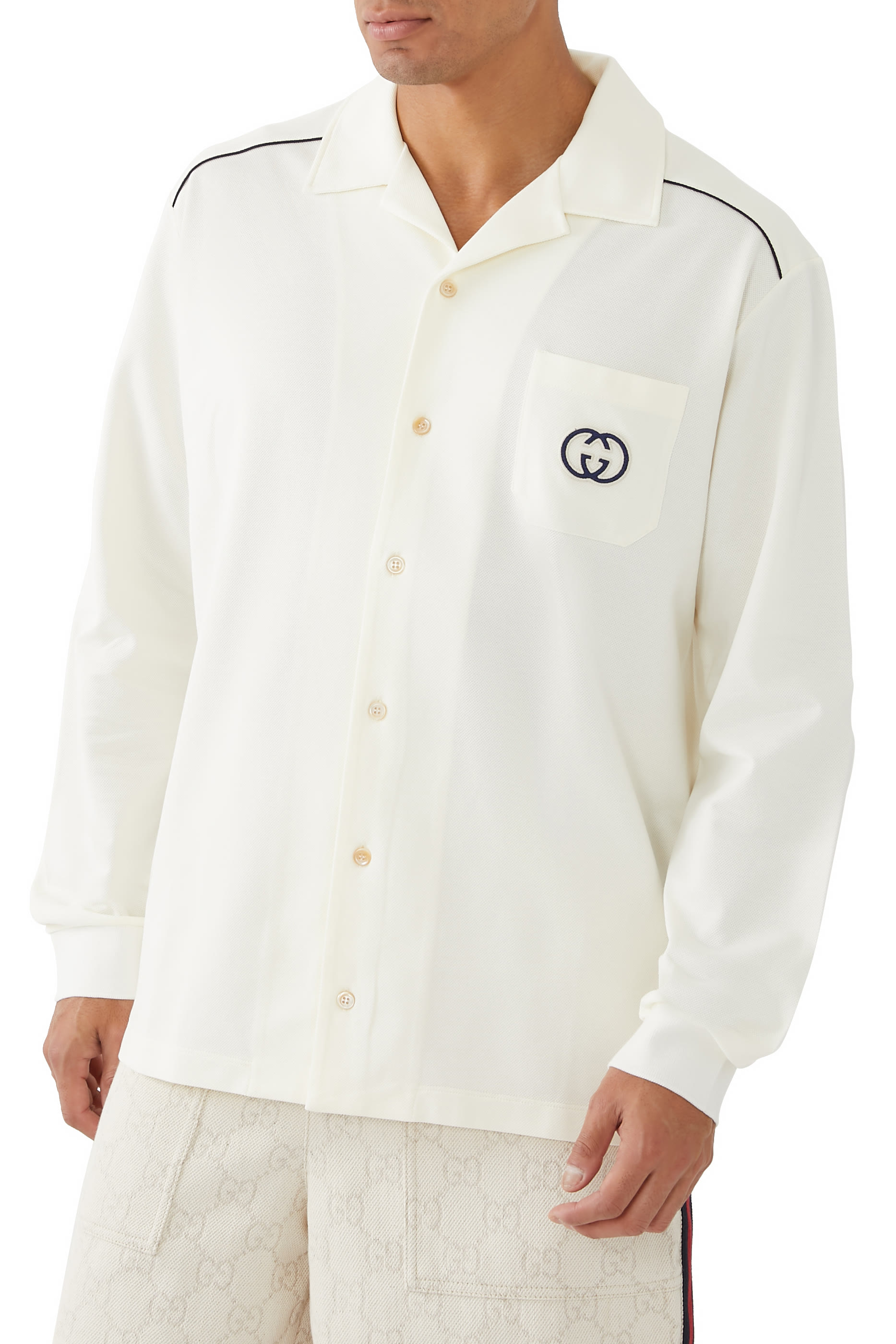 قميص بشعار الماركة قطن بيكيه مطاطي