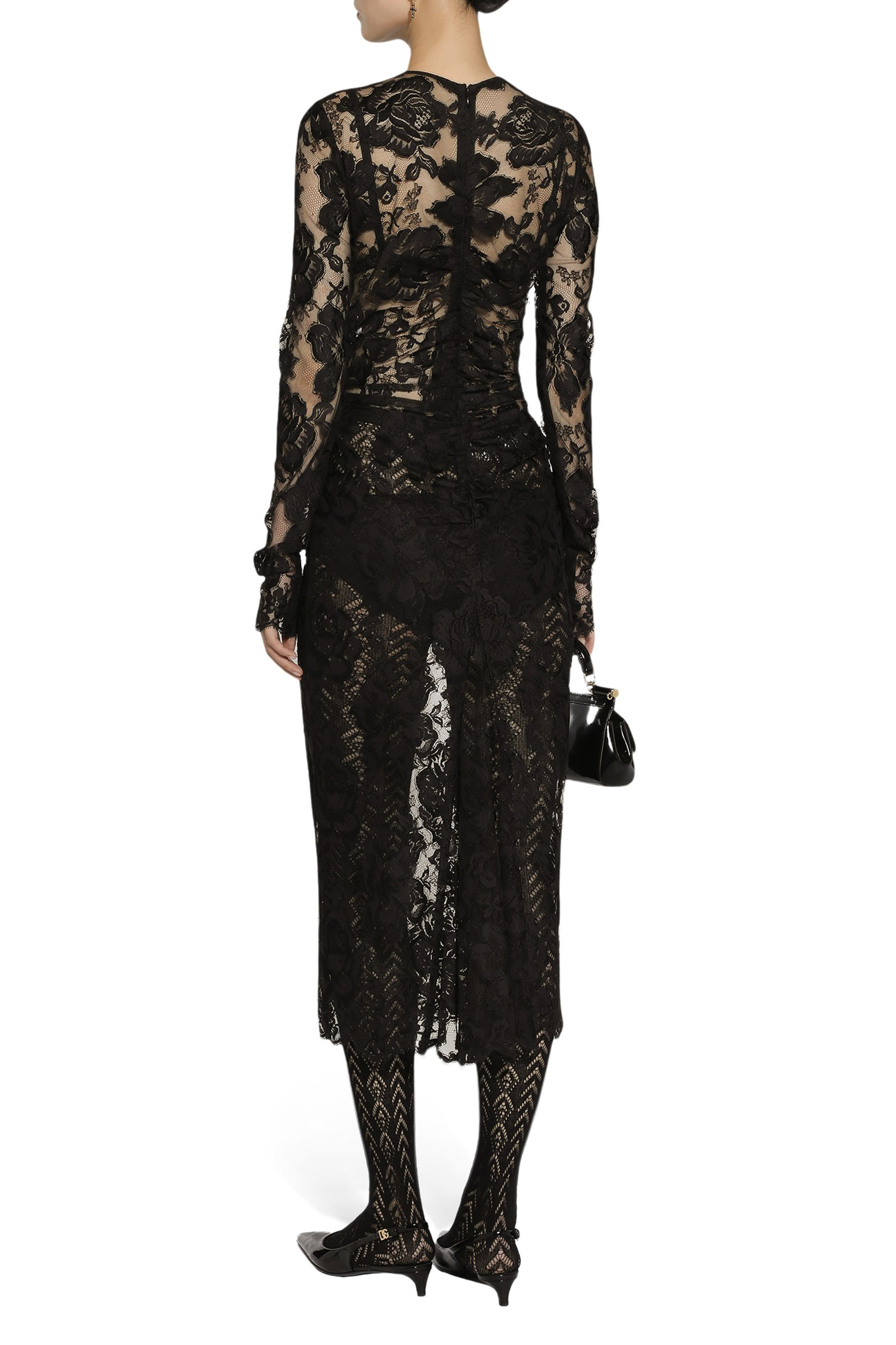 فستان متوسط الطول دانتيل بنقشة زهور