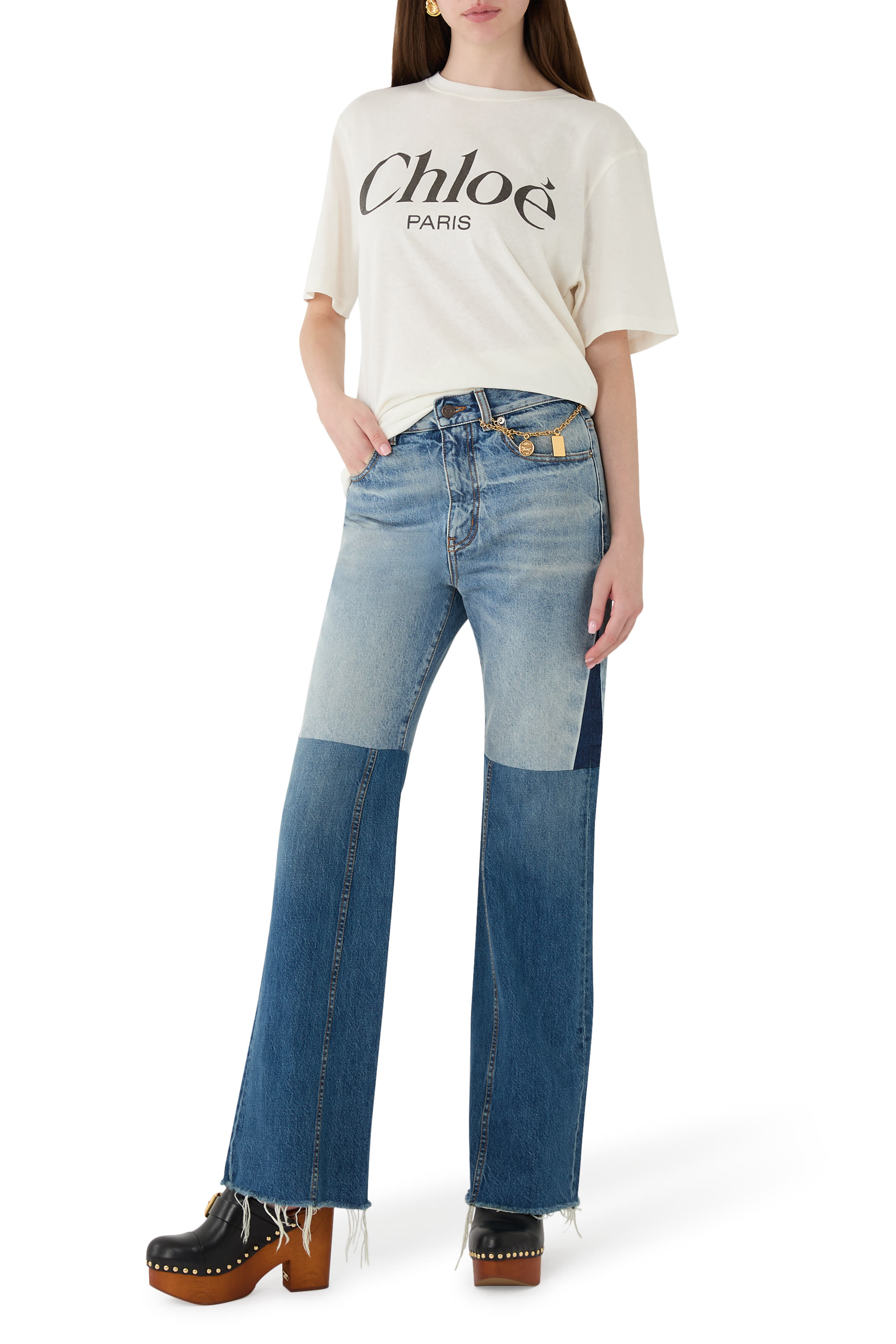 تيشيرت بطبعة شعار الماركة بحجم كبير قطن جيرسيه