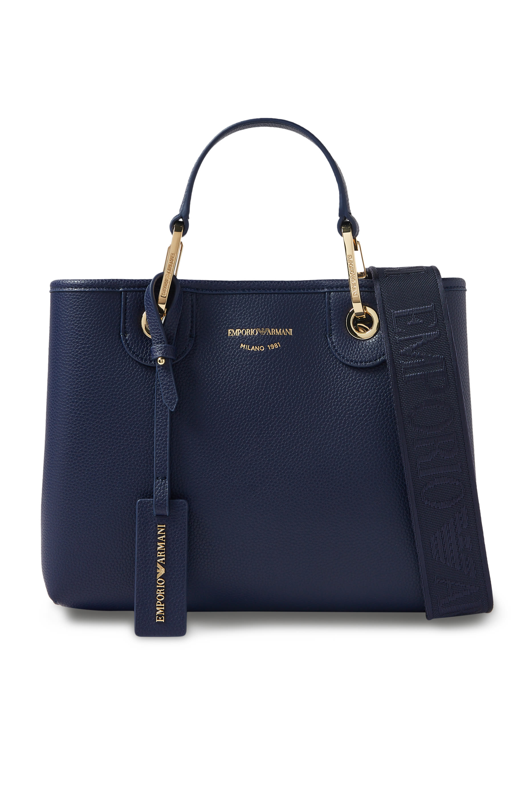 حقيبة يد مزينة بشعار الماركة