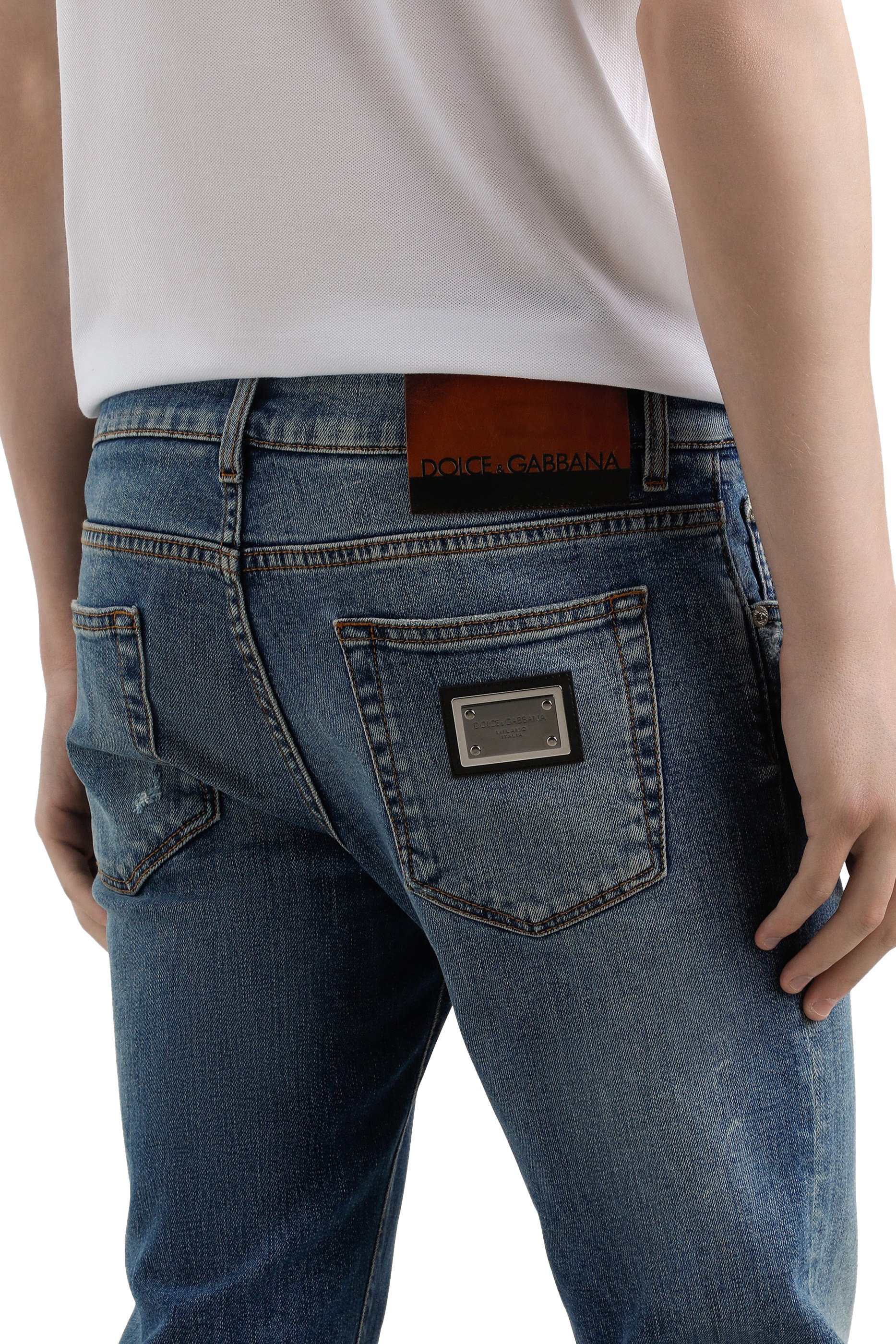 بنطال جينز مطاطي قطن بشارة بشعار الماركة