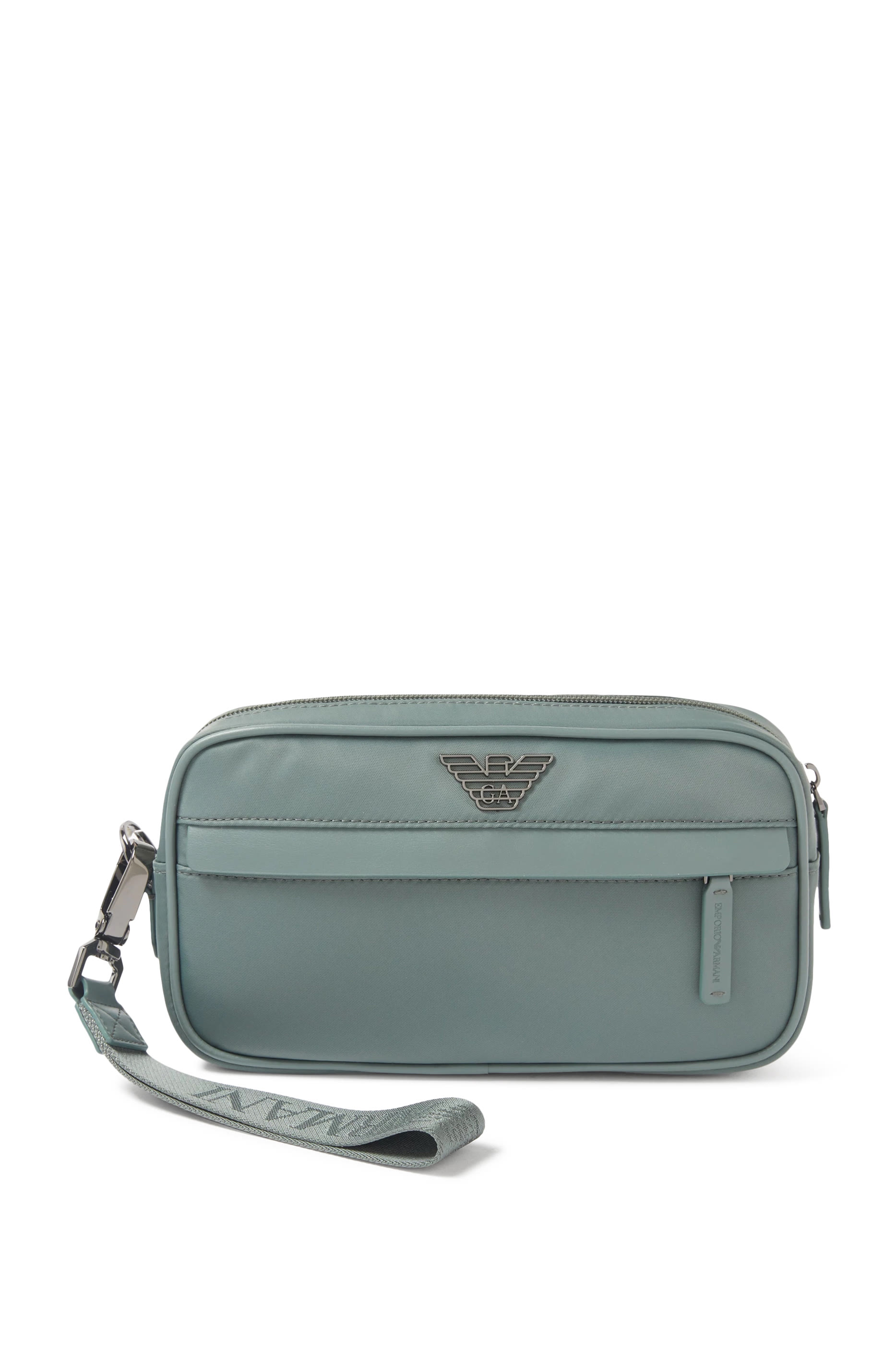 حقيبة مستحضرات العناية الشخصية بحلية معدنية بشعار الماركة