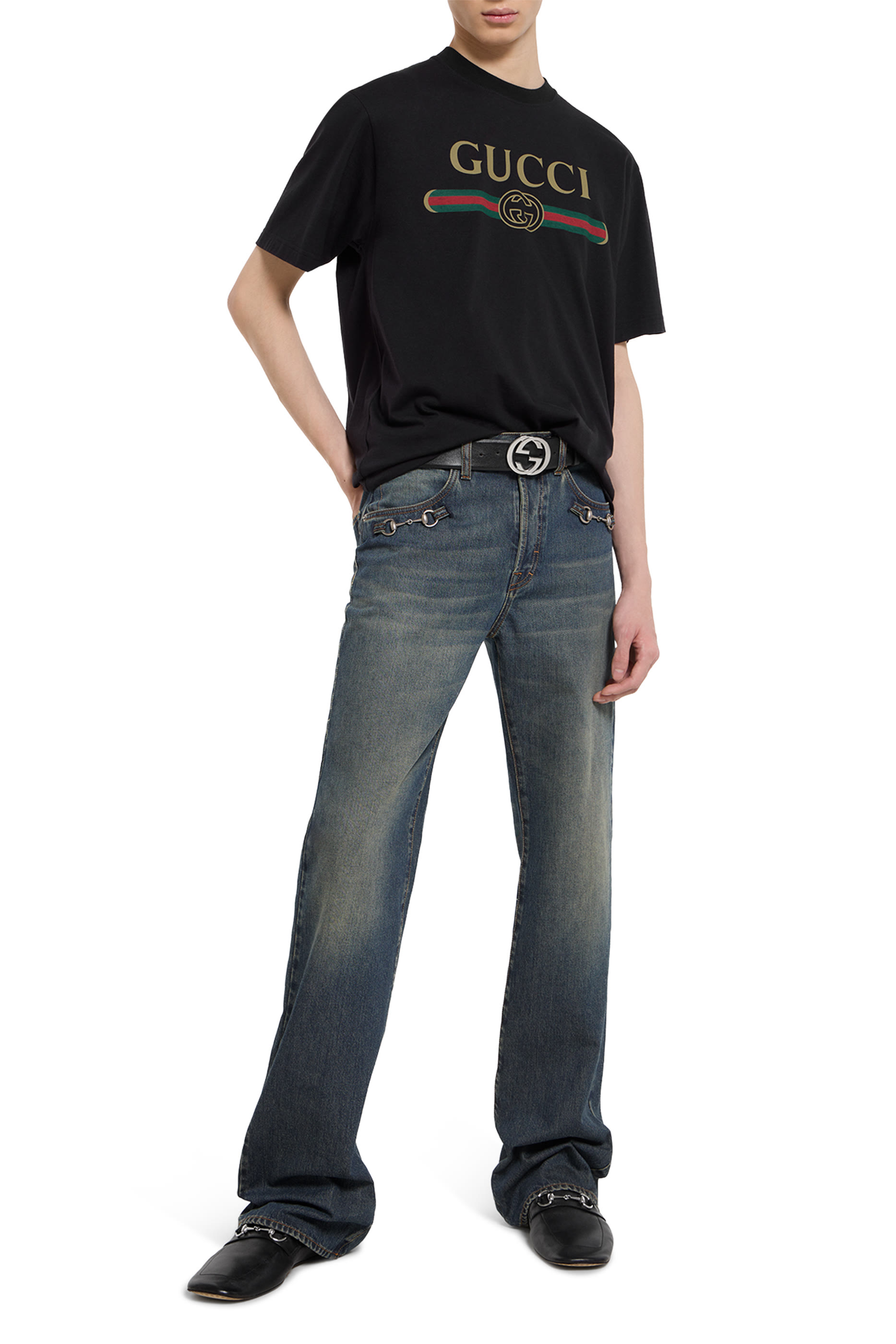 تيشيرت مزين بطبعة مزيج حرير جيرسيه