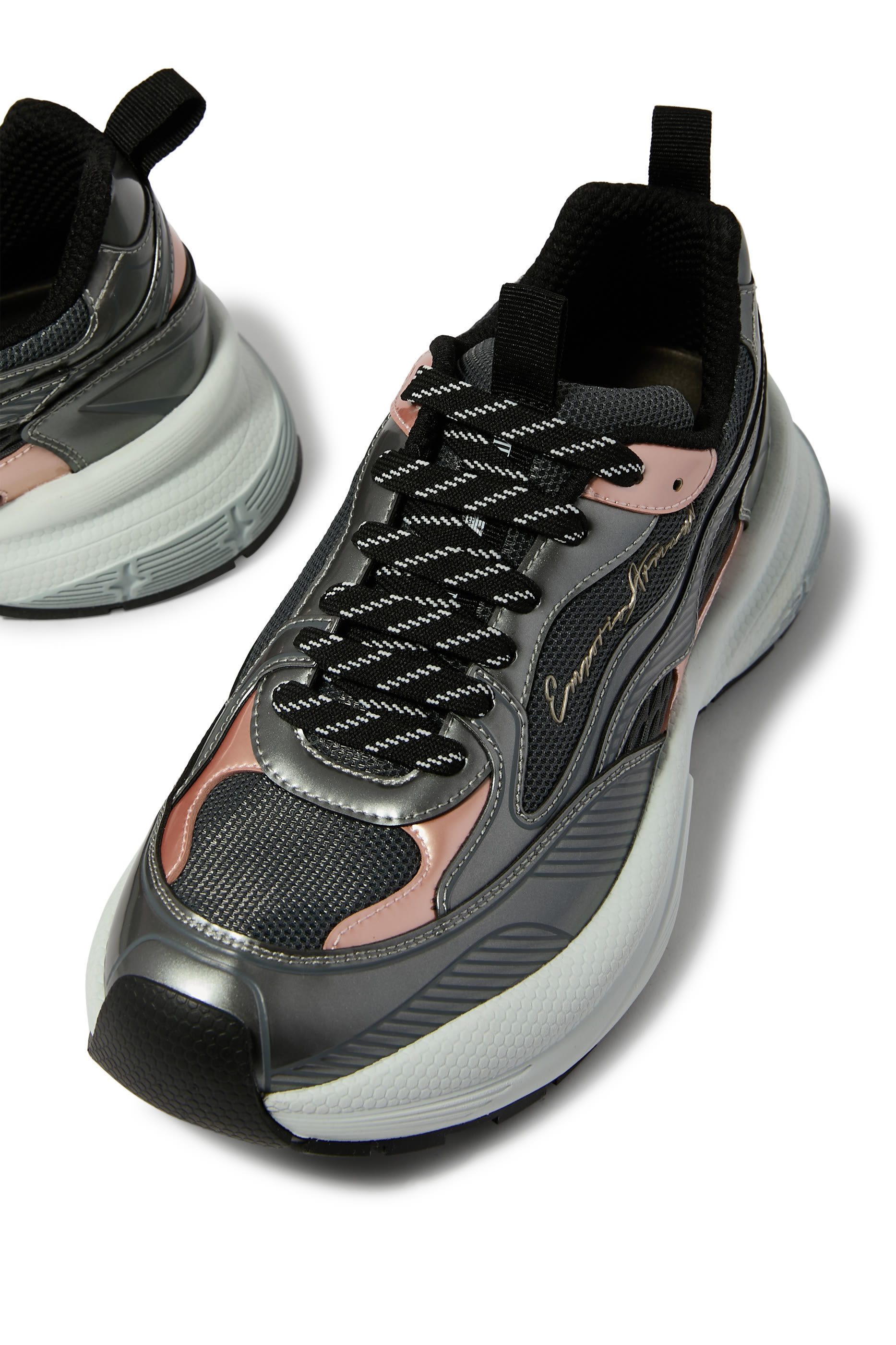 Mesh Sneakers with Laminated Details & Signature Logo