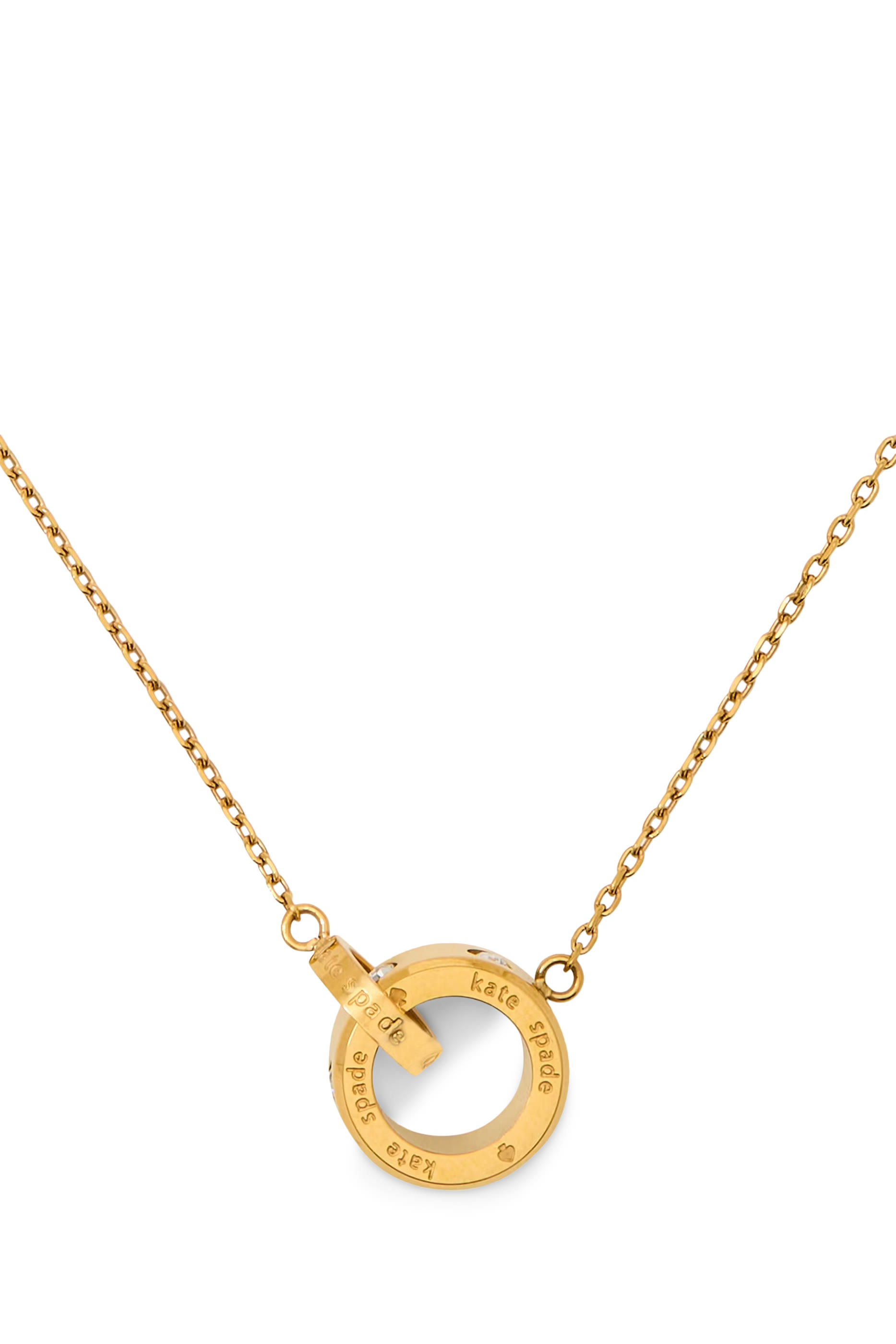 قلادة سيـت إن ستون بحلية بتصميم حلقات متداخلة  مرصعة بأحجار زركونيا، معدن مطلي مرصع بأحجار زركونيا