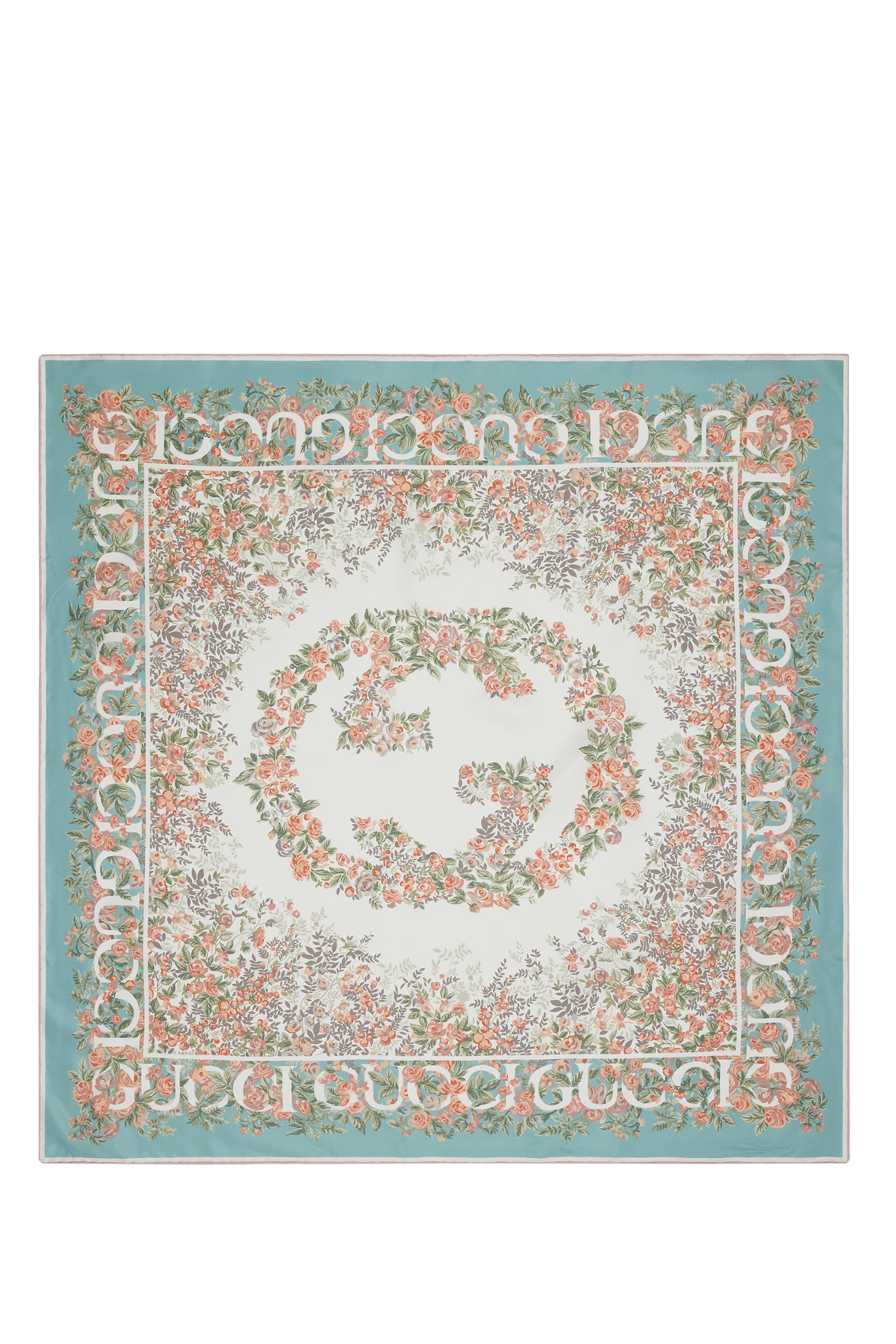 وشاح بنقشة حرفي شعار الماركة المتداخلين وزهور حرير