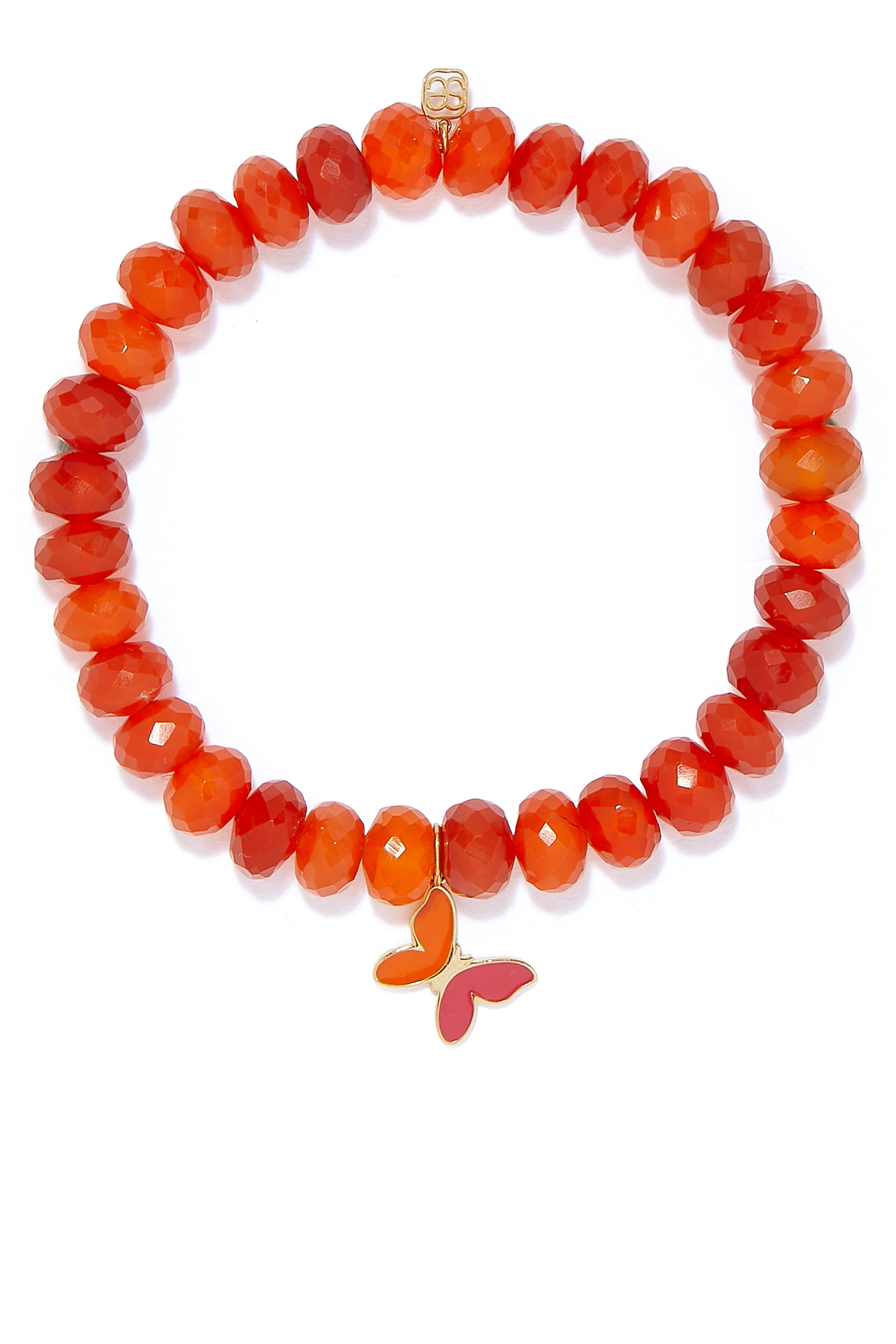 سوار رونديل مزين بعقيق أحمر وحلية بتصميم فراشة ذهب أصفر عيار 14