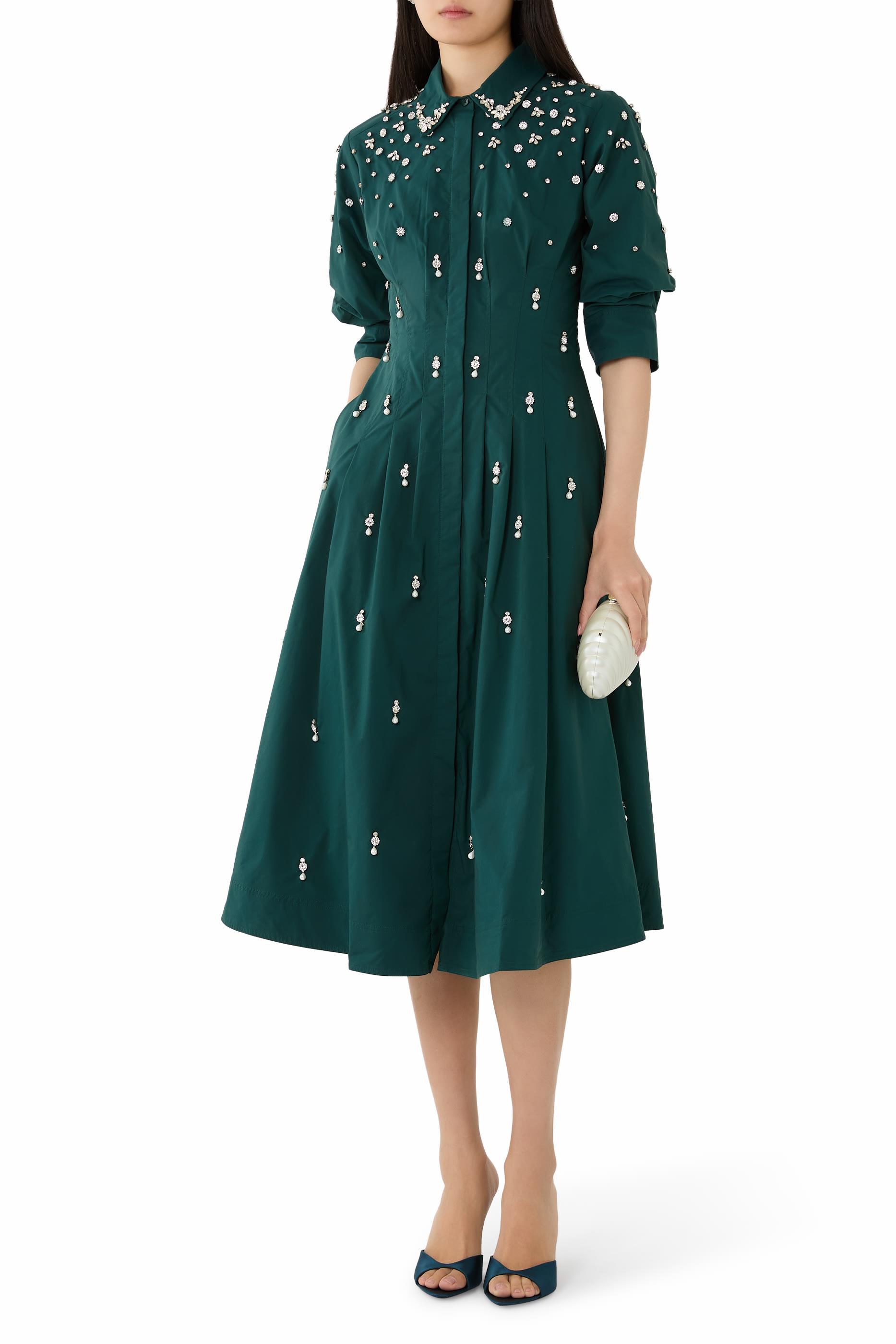 فستان جاز متوسط الطول مطرز