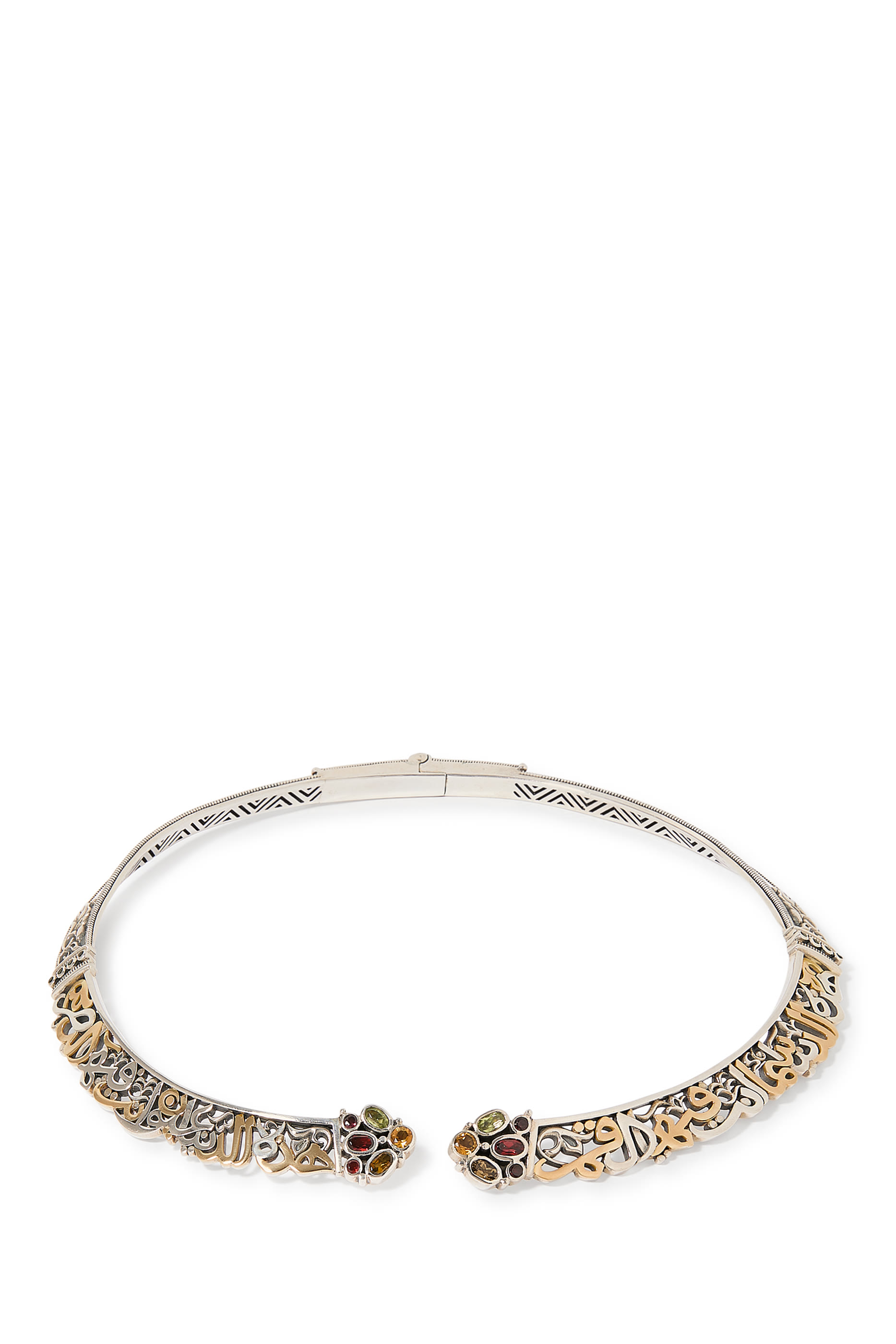 قلادة رقبة بوتري بحلي بتصميم زهور، ذهب أصفر عيار 18، فضة إسترلينية، عقيق، أكوامارين وتورمالين