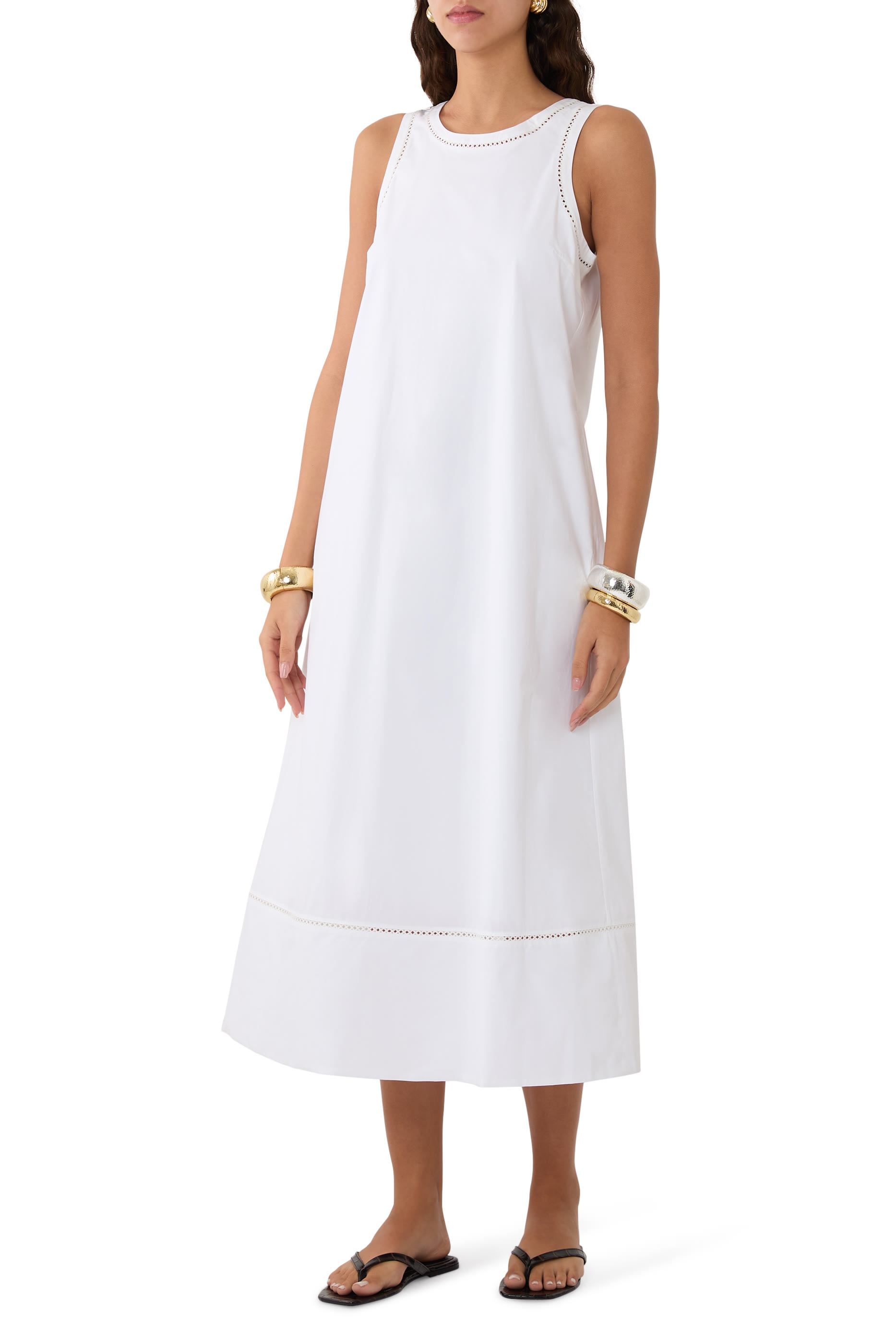 فستان طويل بلا أكمام قماش بوبلين سيتي