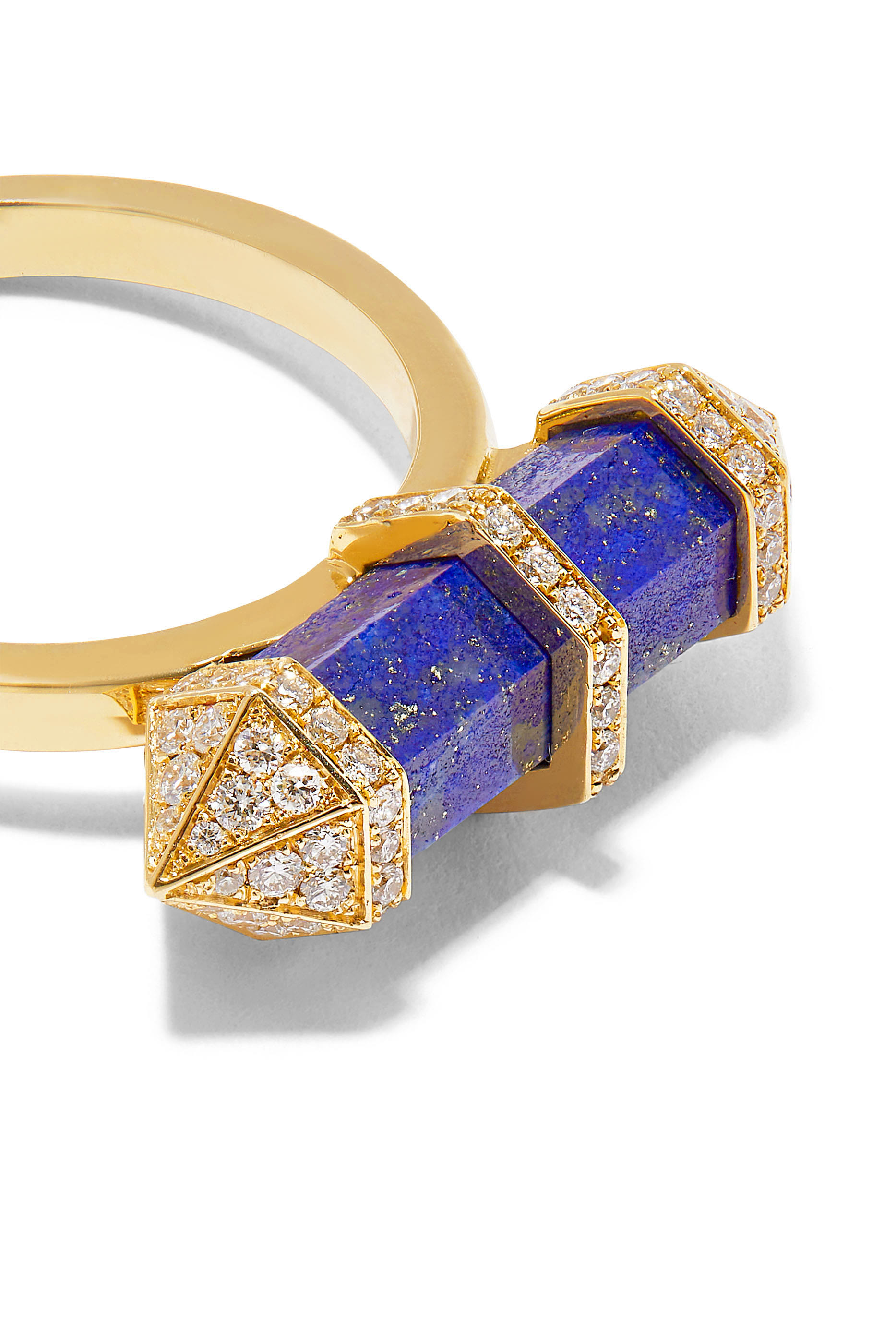 Small Chakra Horizontal Ring. 18k Yellow Gold with Diamonds & Lapis Lazuli
