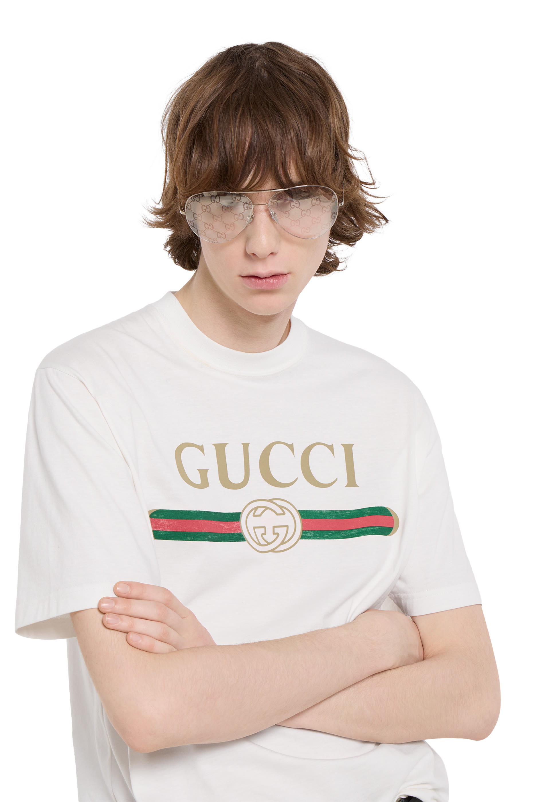 تيشيرت مزين بطبعة جيرسيه حرير مختلط