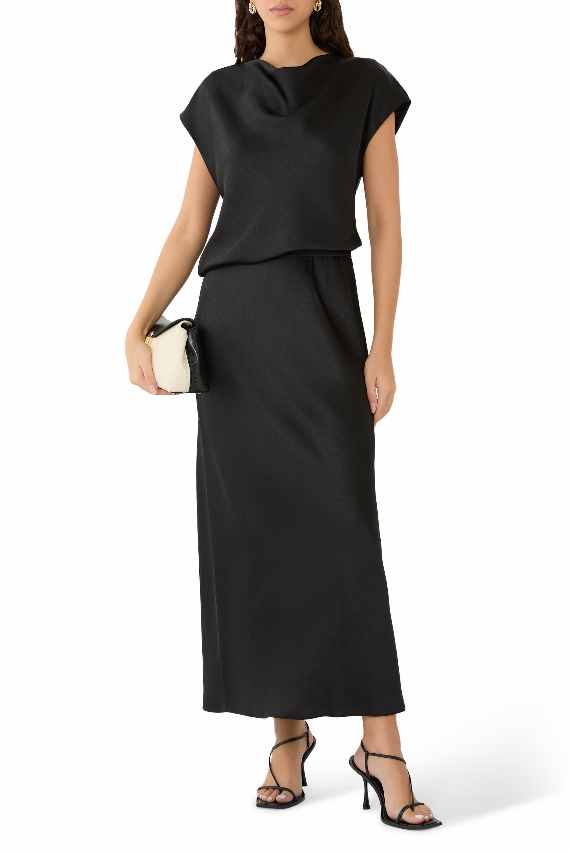 Draped Satin Cowl-Neck Dress 