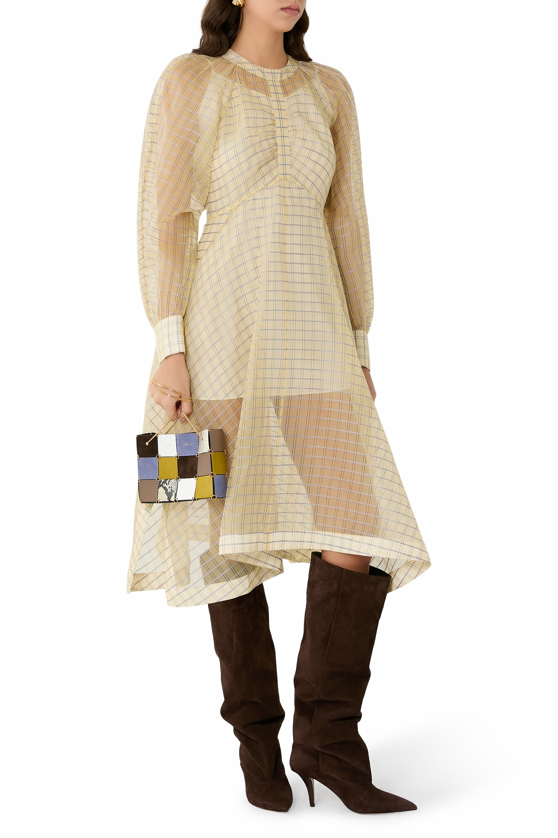 Plaid Organza Flounce Hem Dress