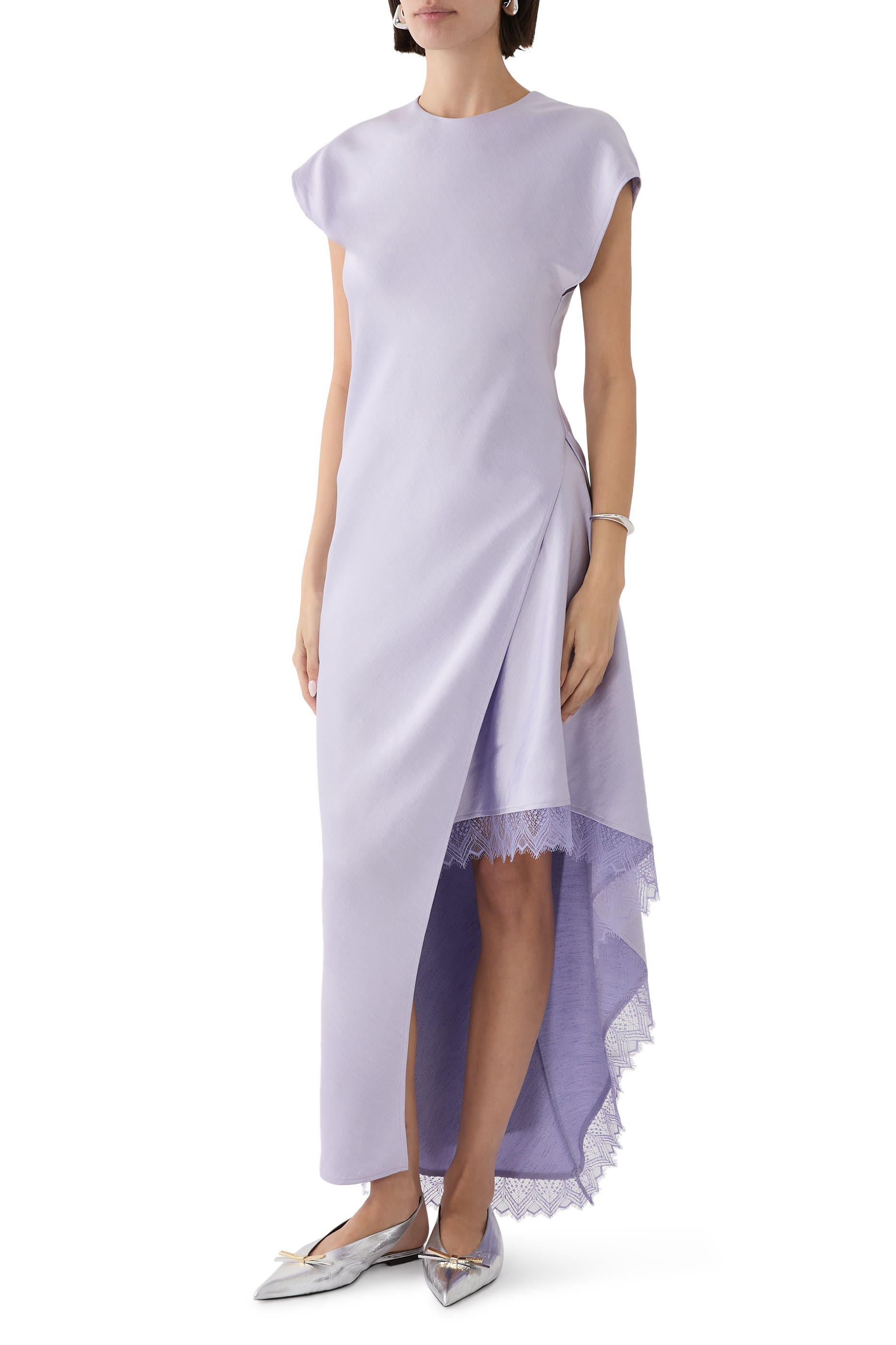 فستان طويل ستان بحواف غير متماثلة دانتيل