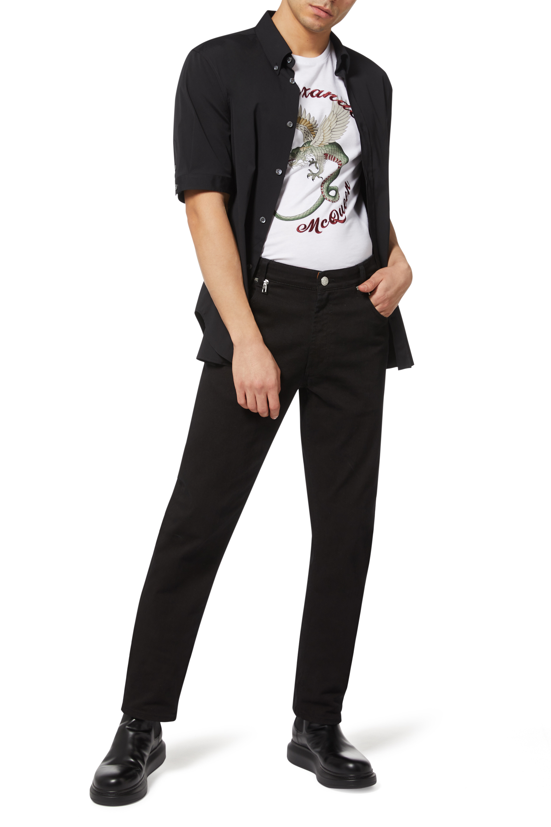 تي شيرت بطبعة تنين وشعار الماركة