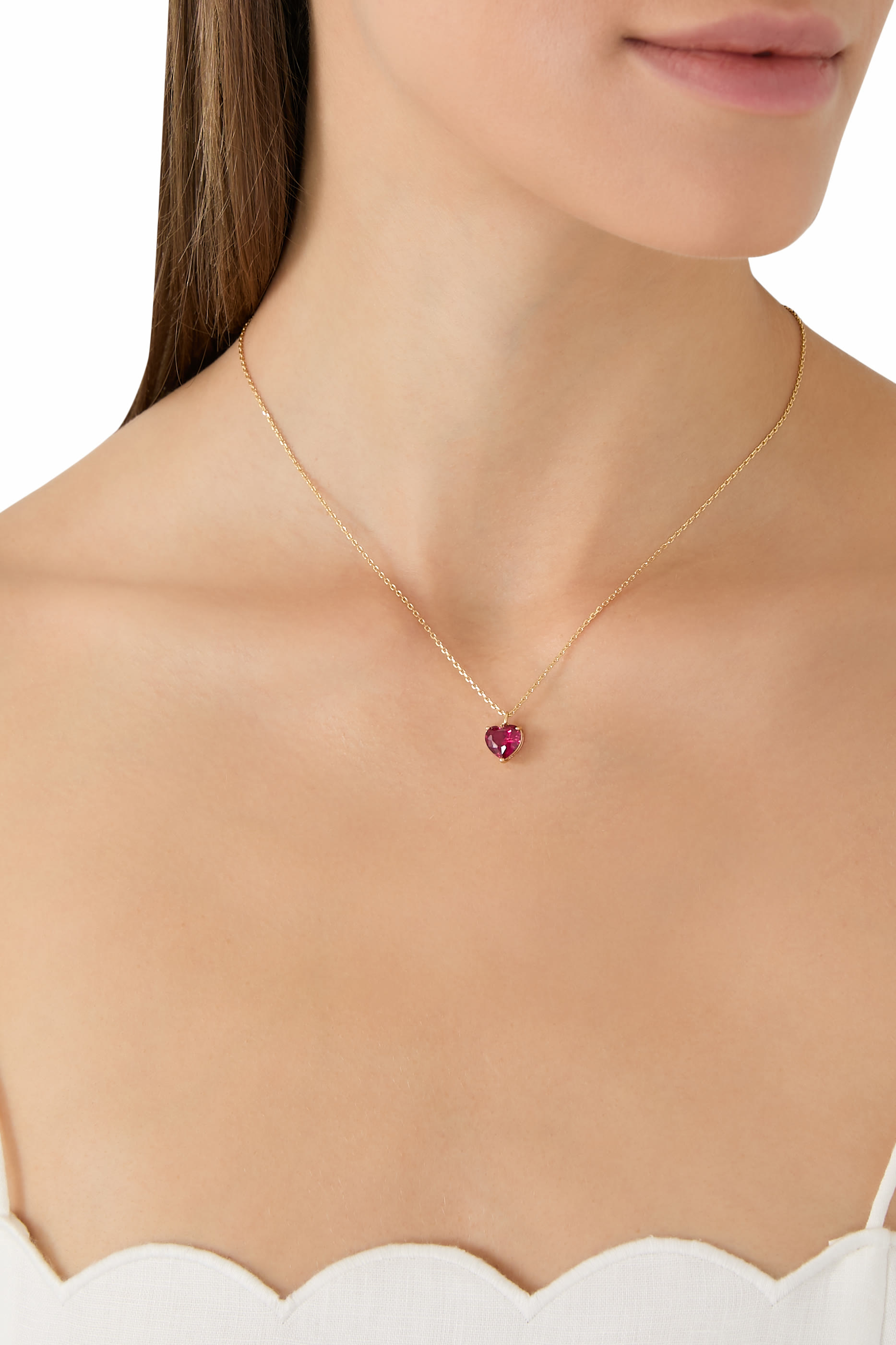 قلادة ماي لوف جولاي بدلاية بتصميم قلب بحجر زركونيا مكعب، معدن مطلي