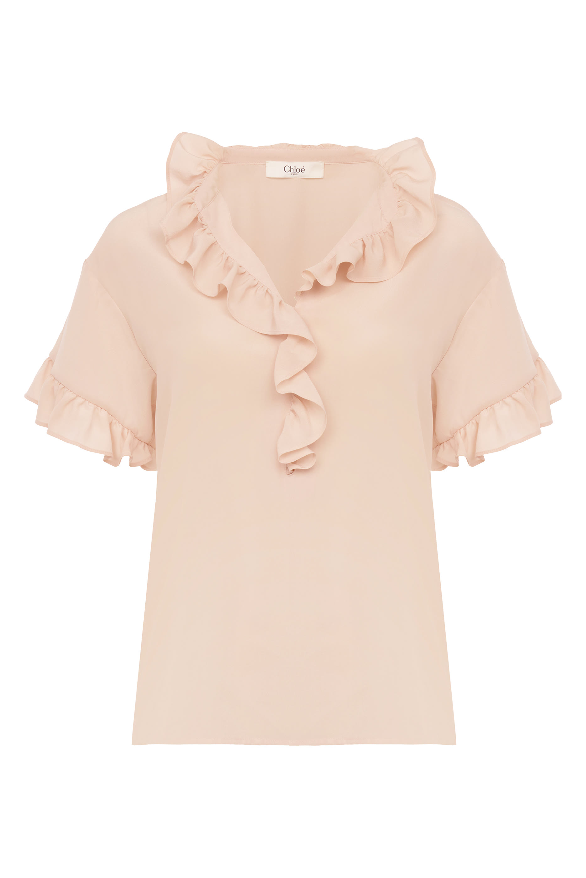 بلوزة بأكمام قصيرة مزينة بكشكش